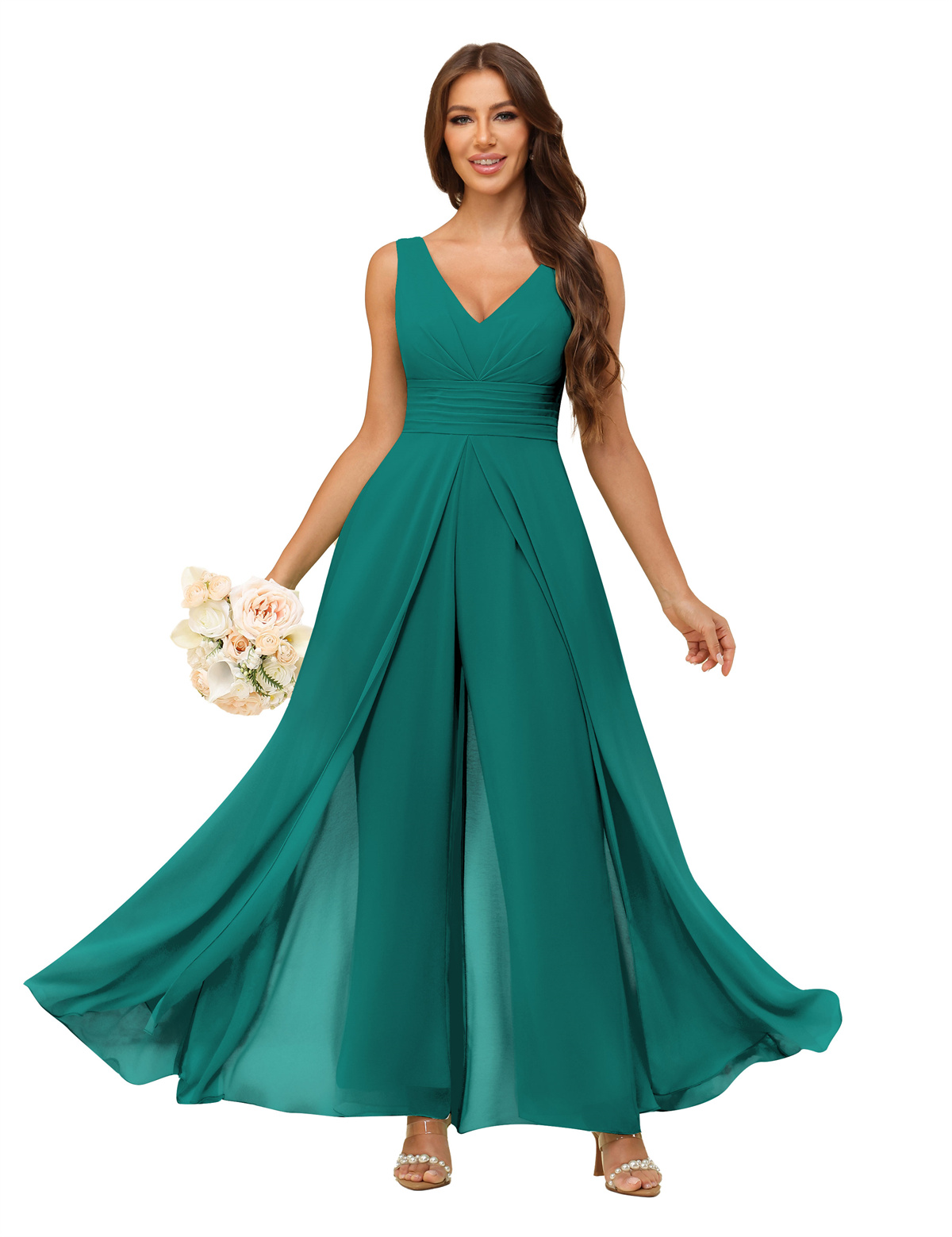 A-line V-neck Chiffon Straps V-back Bridesmaid Dress #PR2507216