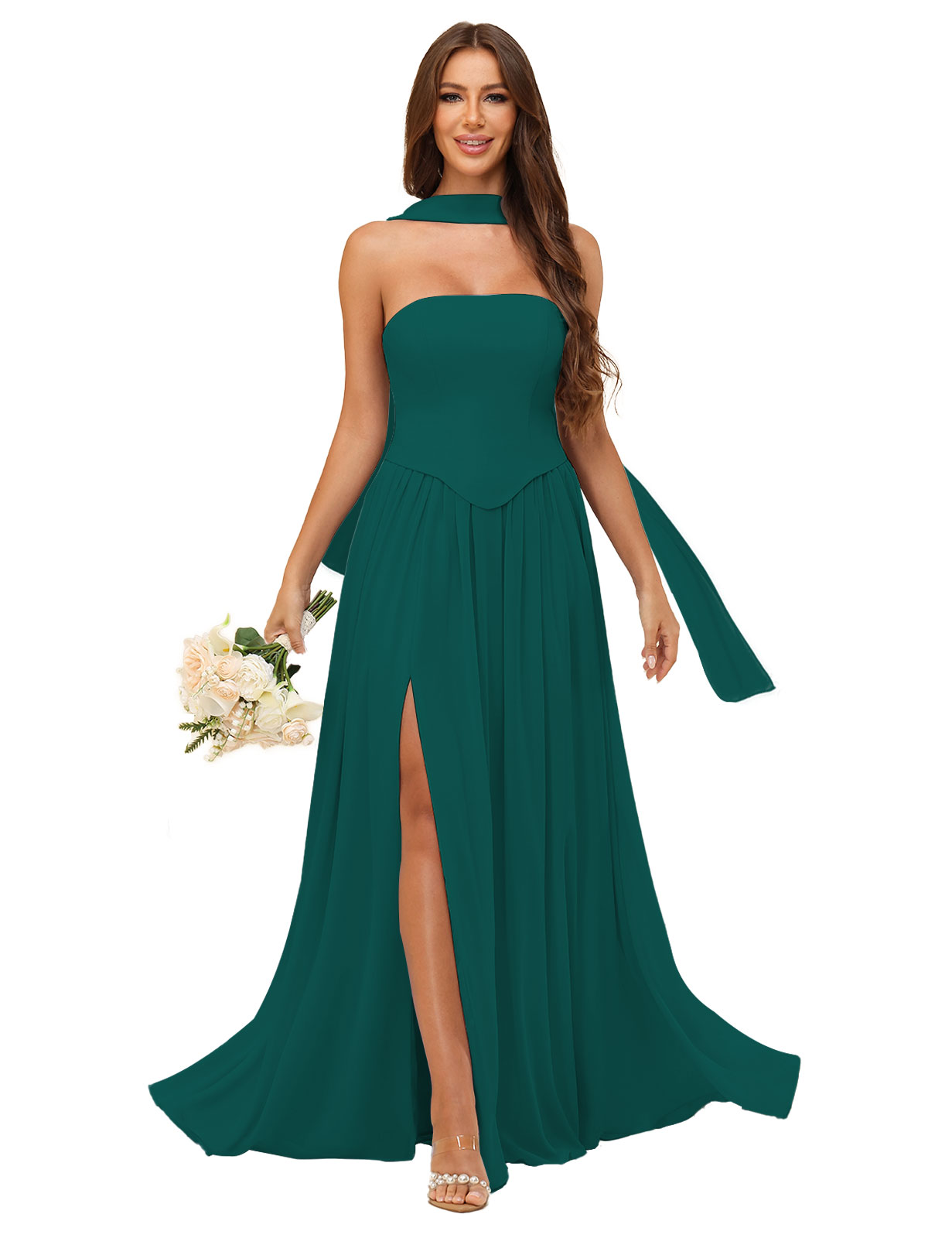 A-line Strapless Chiffon Silt Bridesmaid Dress #BM2507038