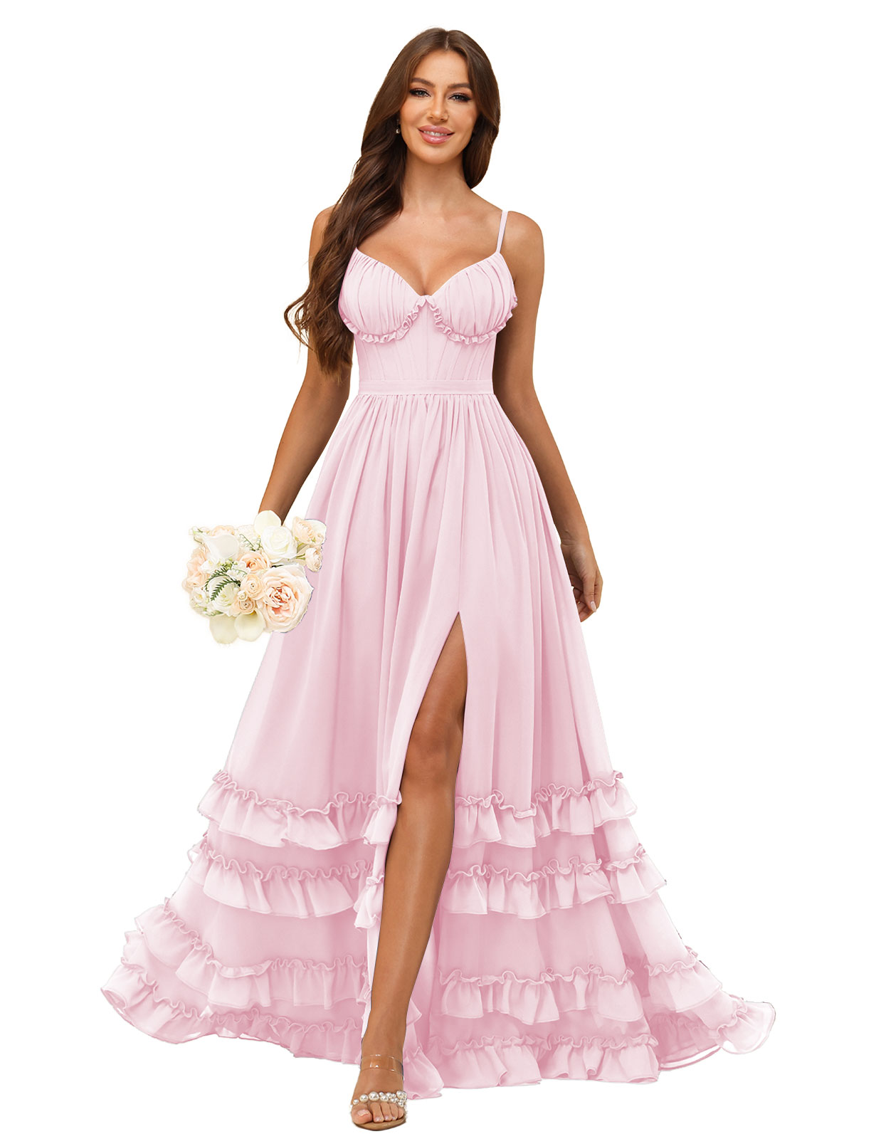 A-line Sweetheart Spaghetti Straps Chiffon Silt Ruffles Bridesmaid Dress #BM2507033