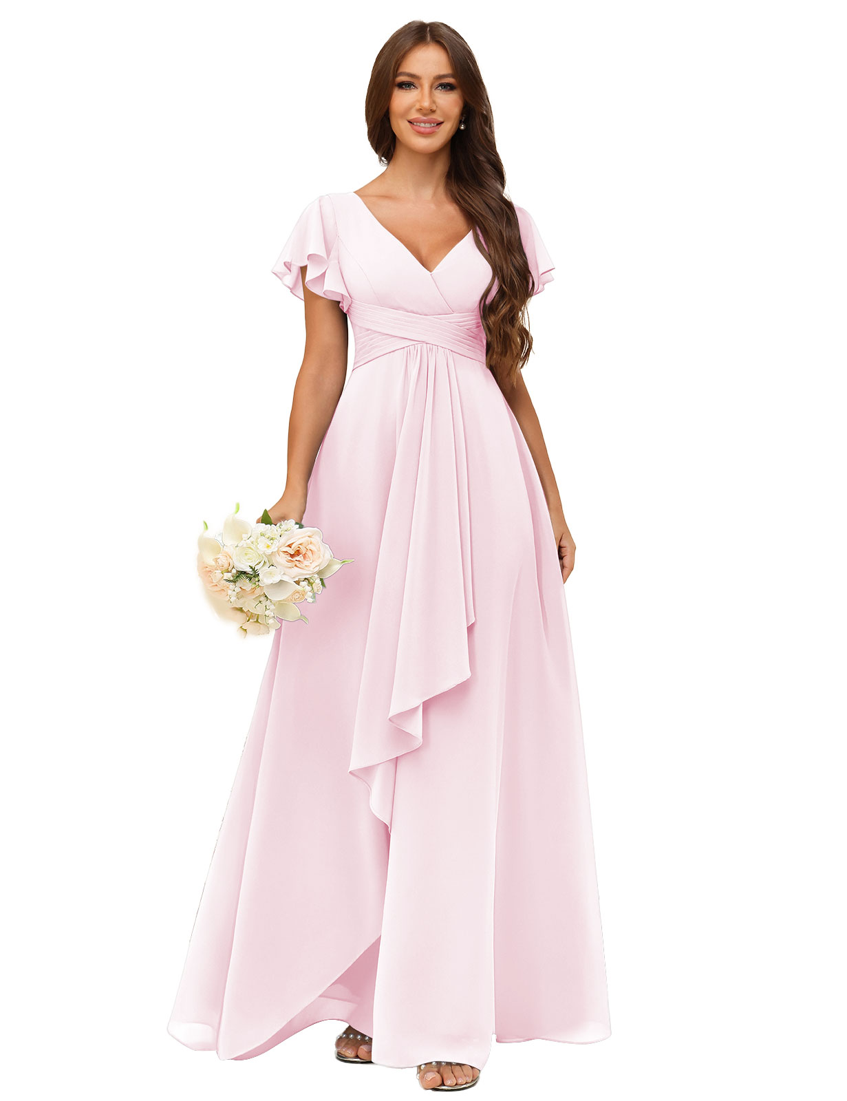 A-line V-neck Chiffon Silt Bridesmaid Dress #BM2507217