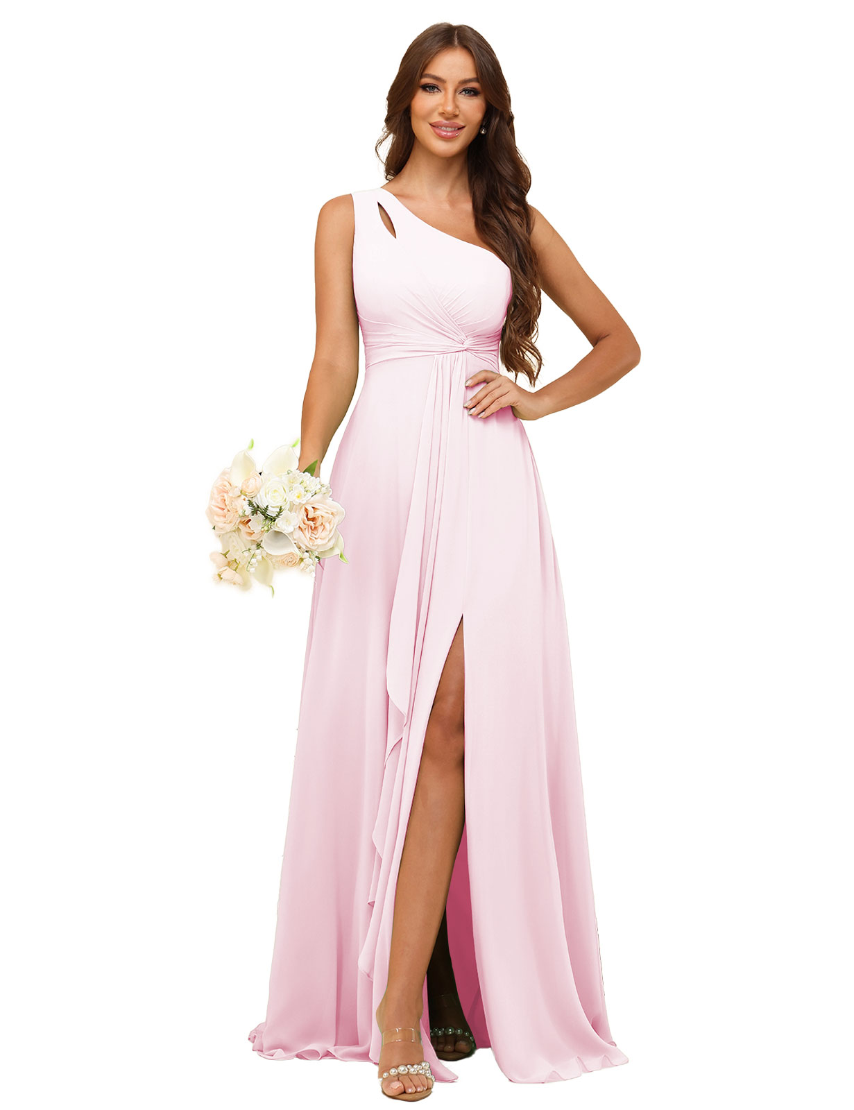 A-line One Shoulder Chiffon Silt Bridesmaid Dress #BM2507131