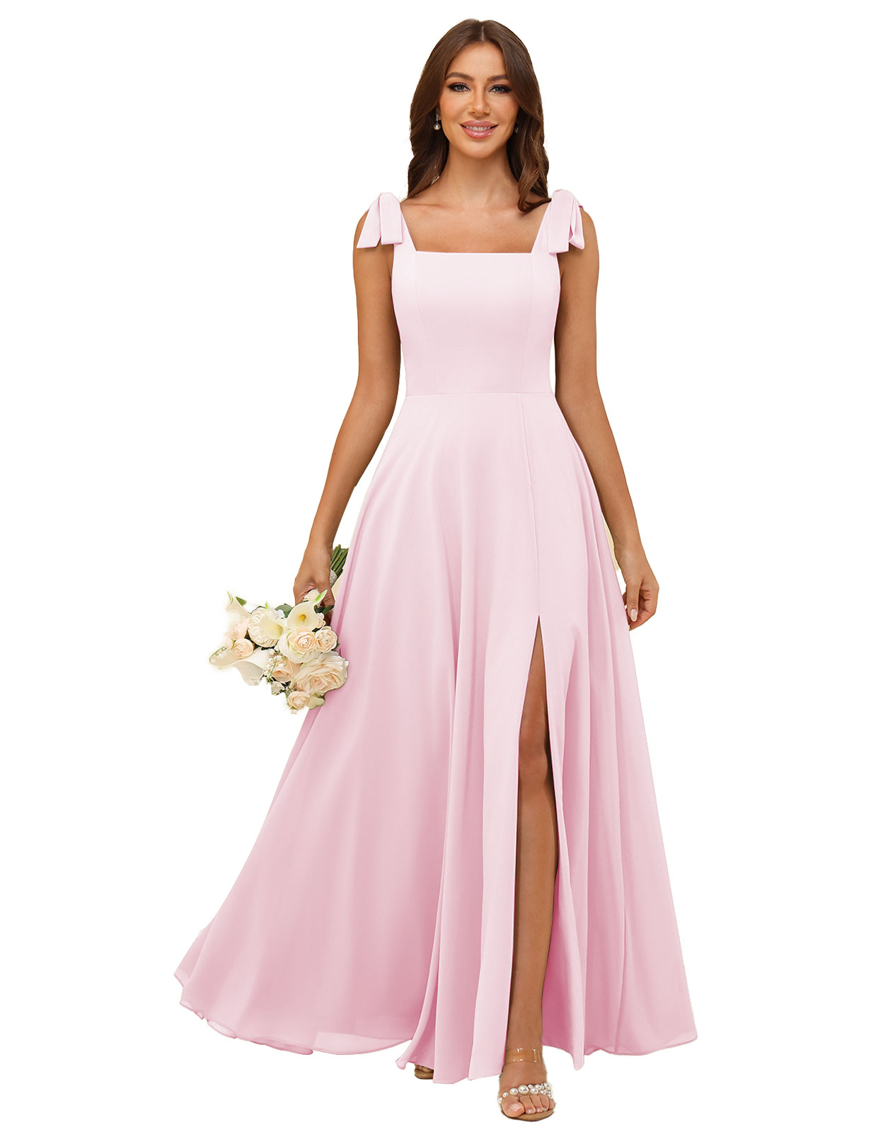 A-line Square Straps Chiffon Silt Bridesmaid Dress #BM2507222