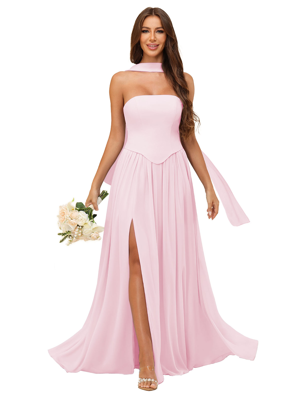 A-line Strapless Chiffon Silt Bridesmaid Dress #BM2507038