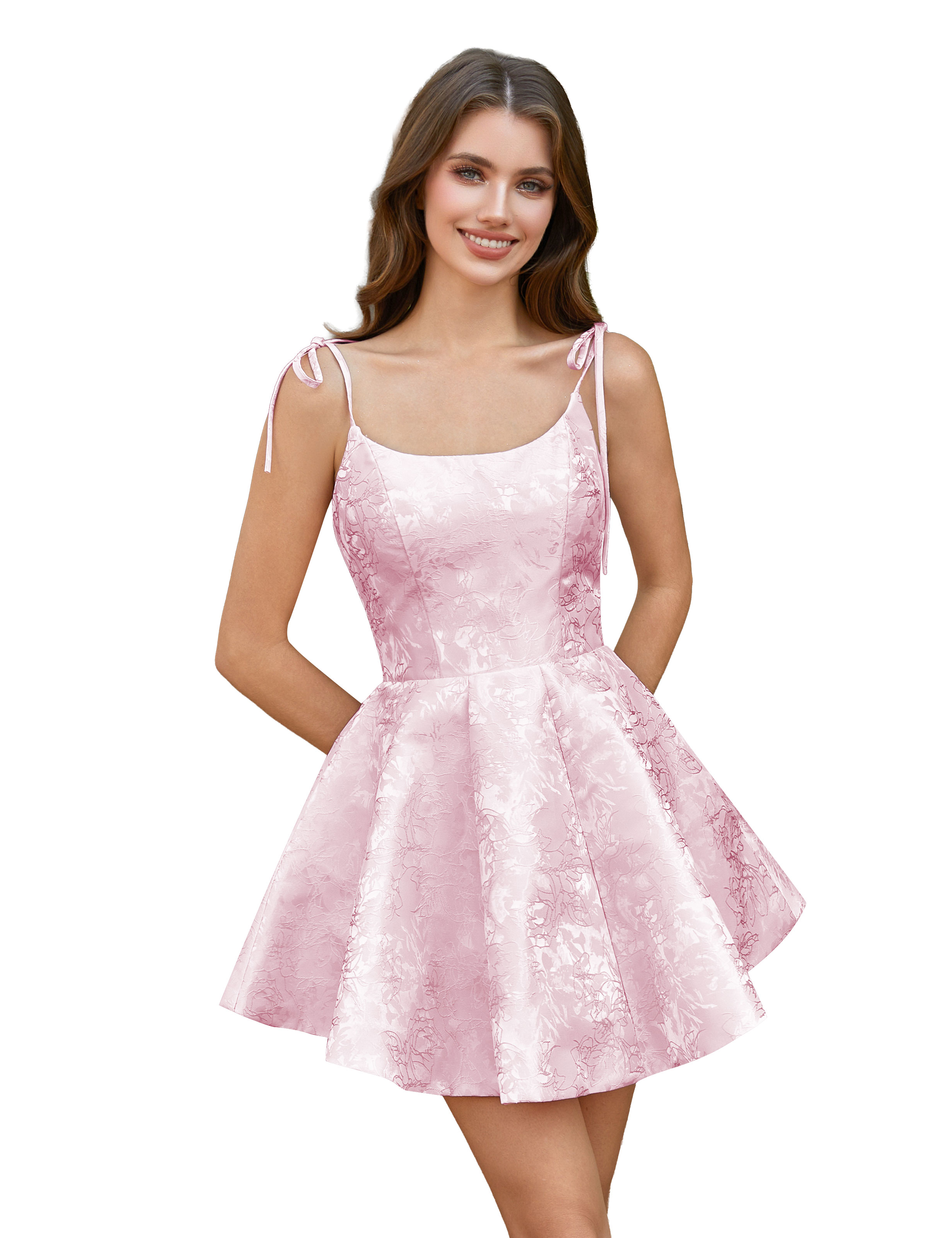  A-Line Spaghetti Straps Satin Homecoming Dress with Pockets #HC2402238