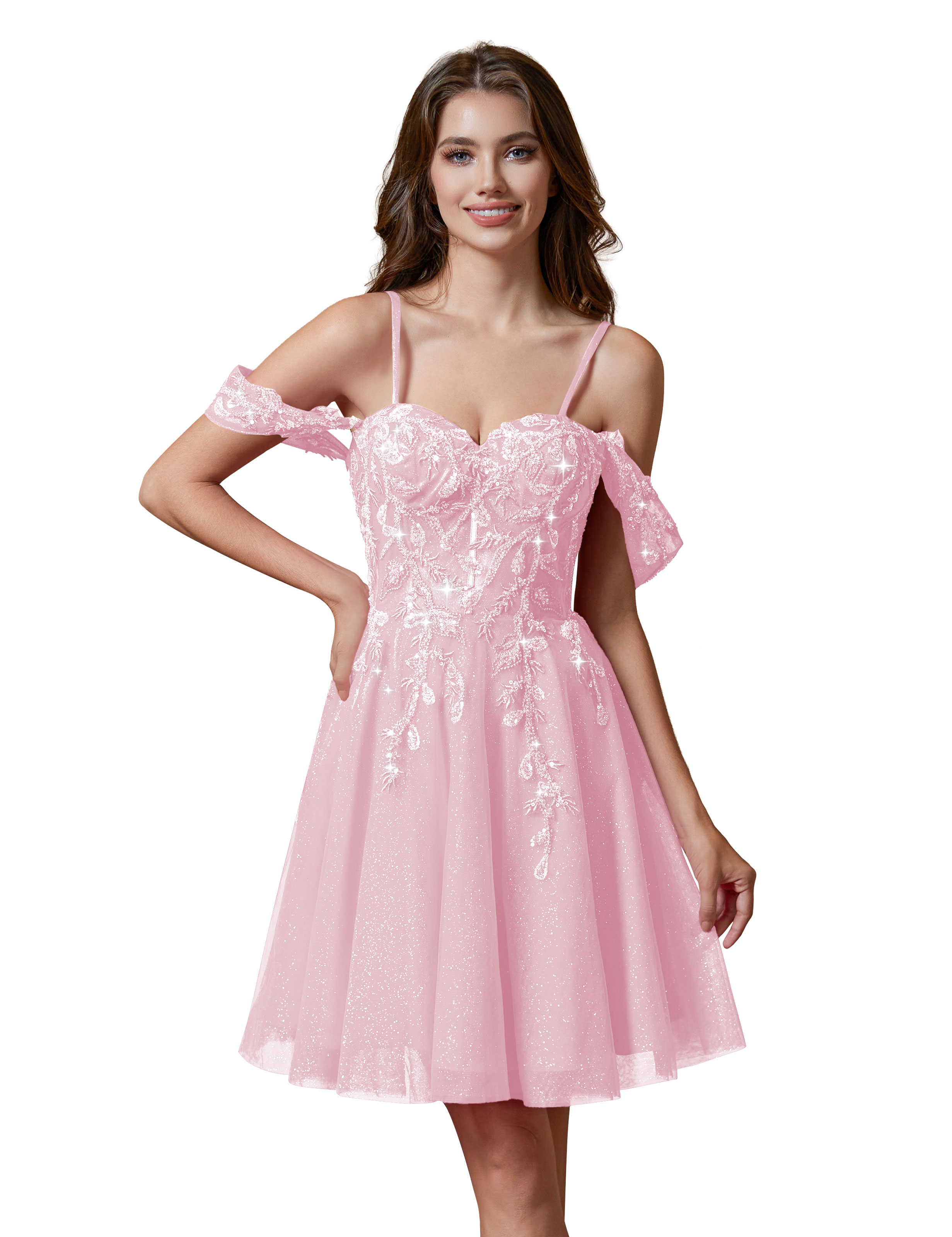 A-line Spaghetti Straps Lace Applique Cocktail Party Homecoming Dress #HC2401237