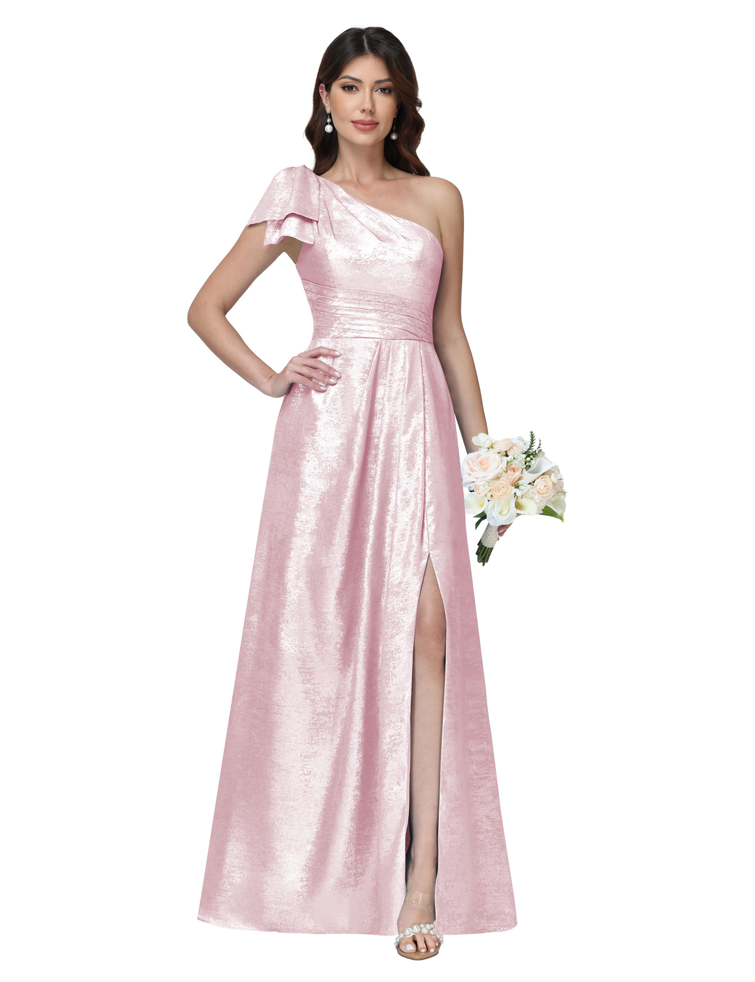 A-line One Shoulder Lace Up Sleeveless Silt Bridesmaid Dress #BM2512052