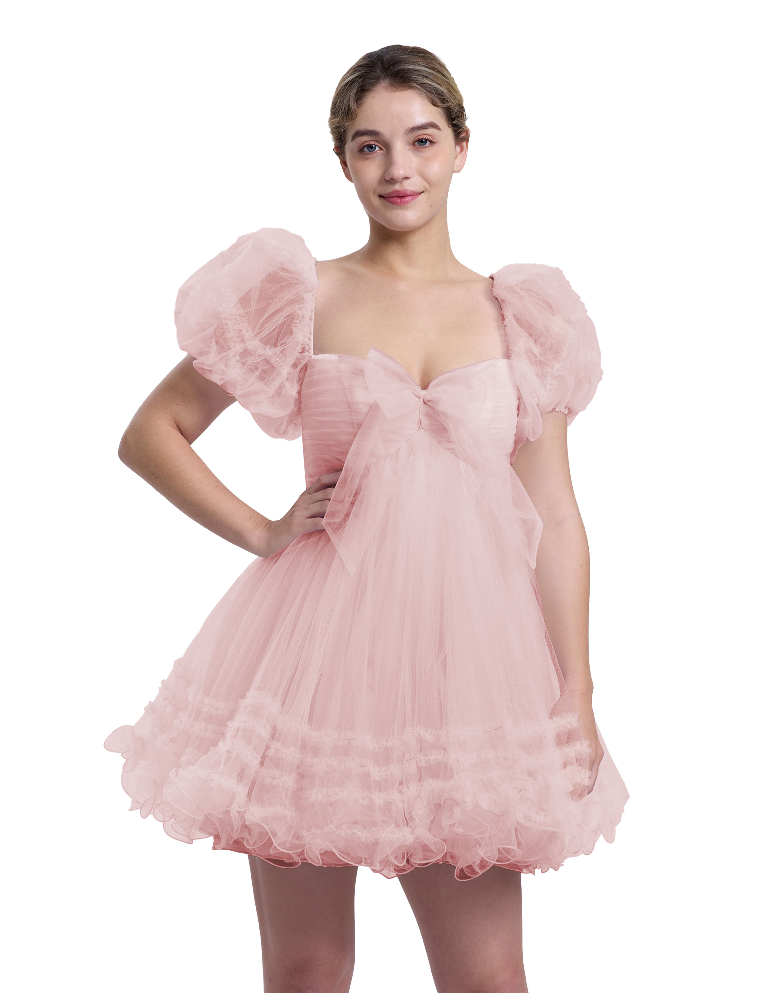A-line Sweetheart Ruffles Tulle Puffy Sleeves Homecoming Dress #HC2401063