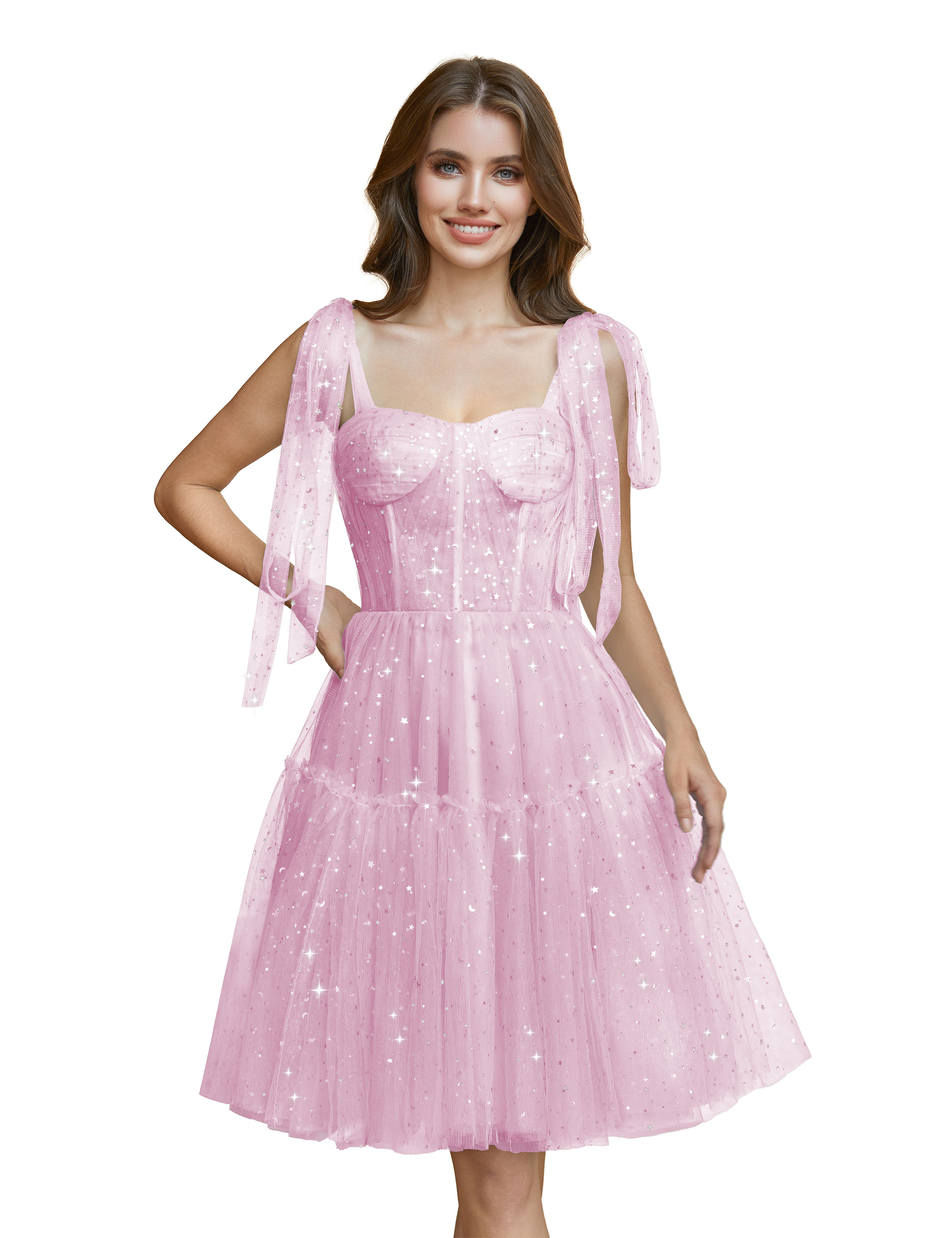Sparkly Tulle Spaghetti Straps Cocktail Party Gown Sequin Homecoming Dress #HC2401765