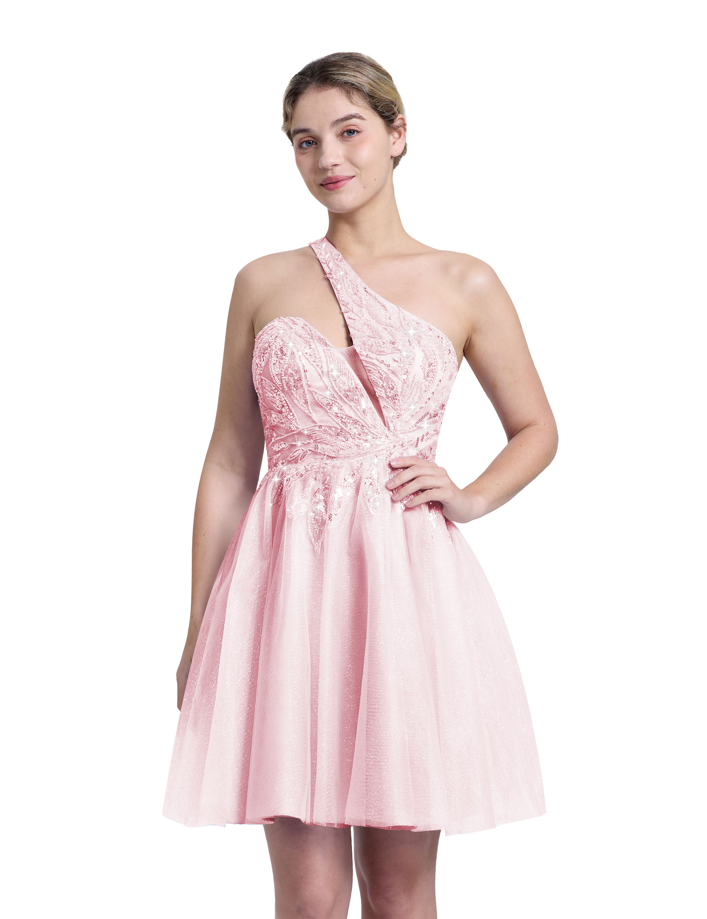 A-line One Shoulder Sequin Lace Beaded Cocktail Party Homecoming Dress #HC2604029