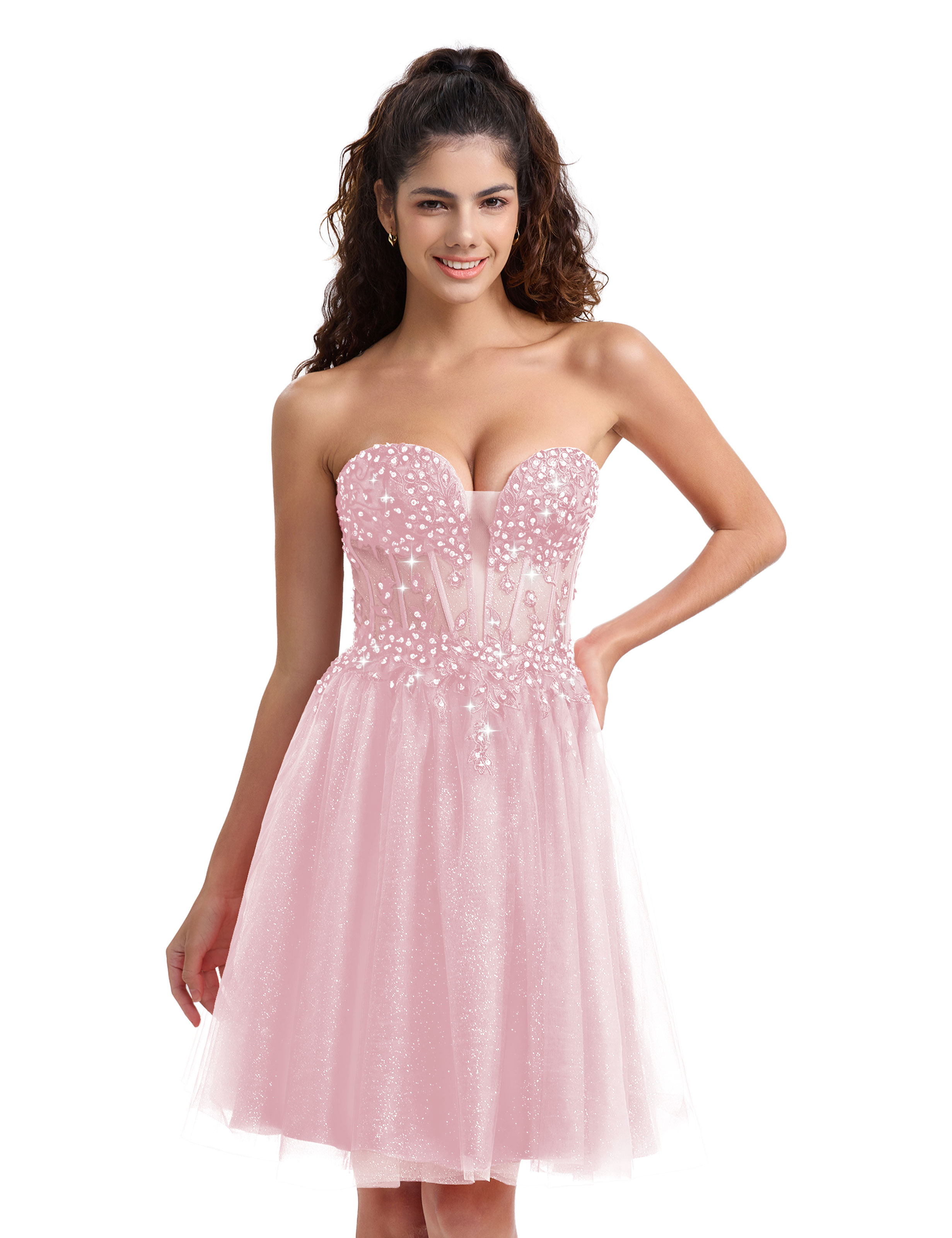 A-line Sweetheart Tulle Lace Appliques Homecoming Dress #HC2604033