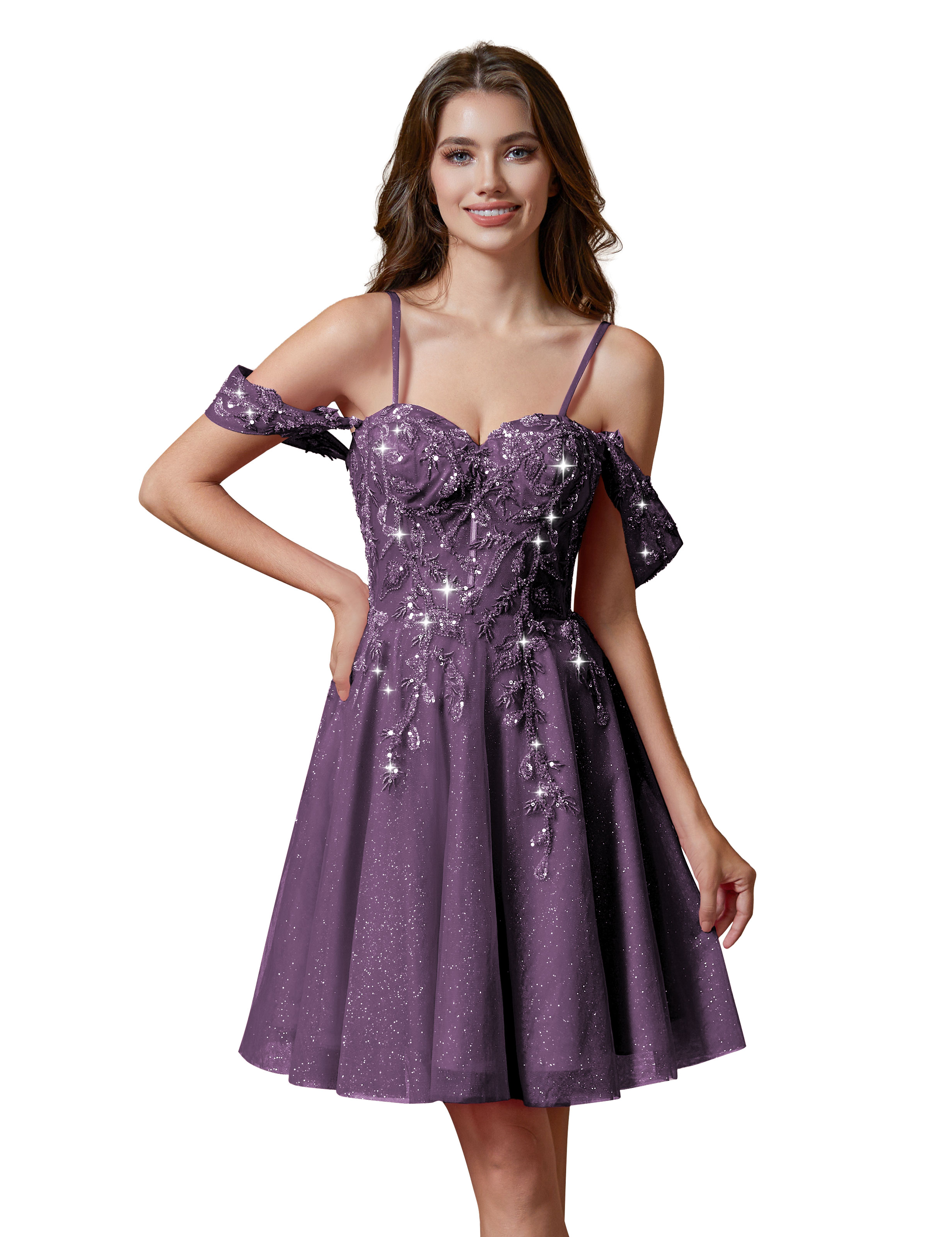 A-line Spaghetti Straps Lace Applique Cocktail Party Homecoming Dress #HC2401237