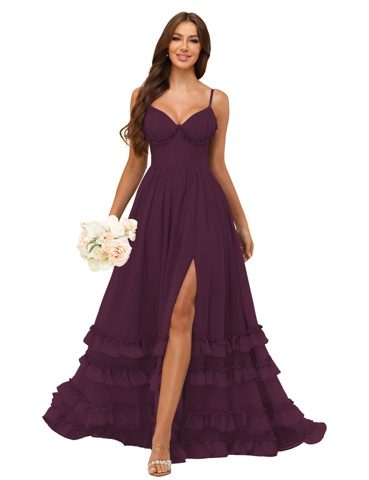 A-line Sweetheart Spaghetti Straps Chiffon Silt Ruffles Bridesmaid Dress #BM2507033