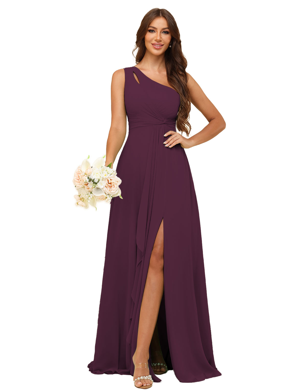A-line One Shoulder Chiffon Silt Bridesmaid Dress #BM2507131