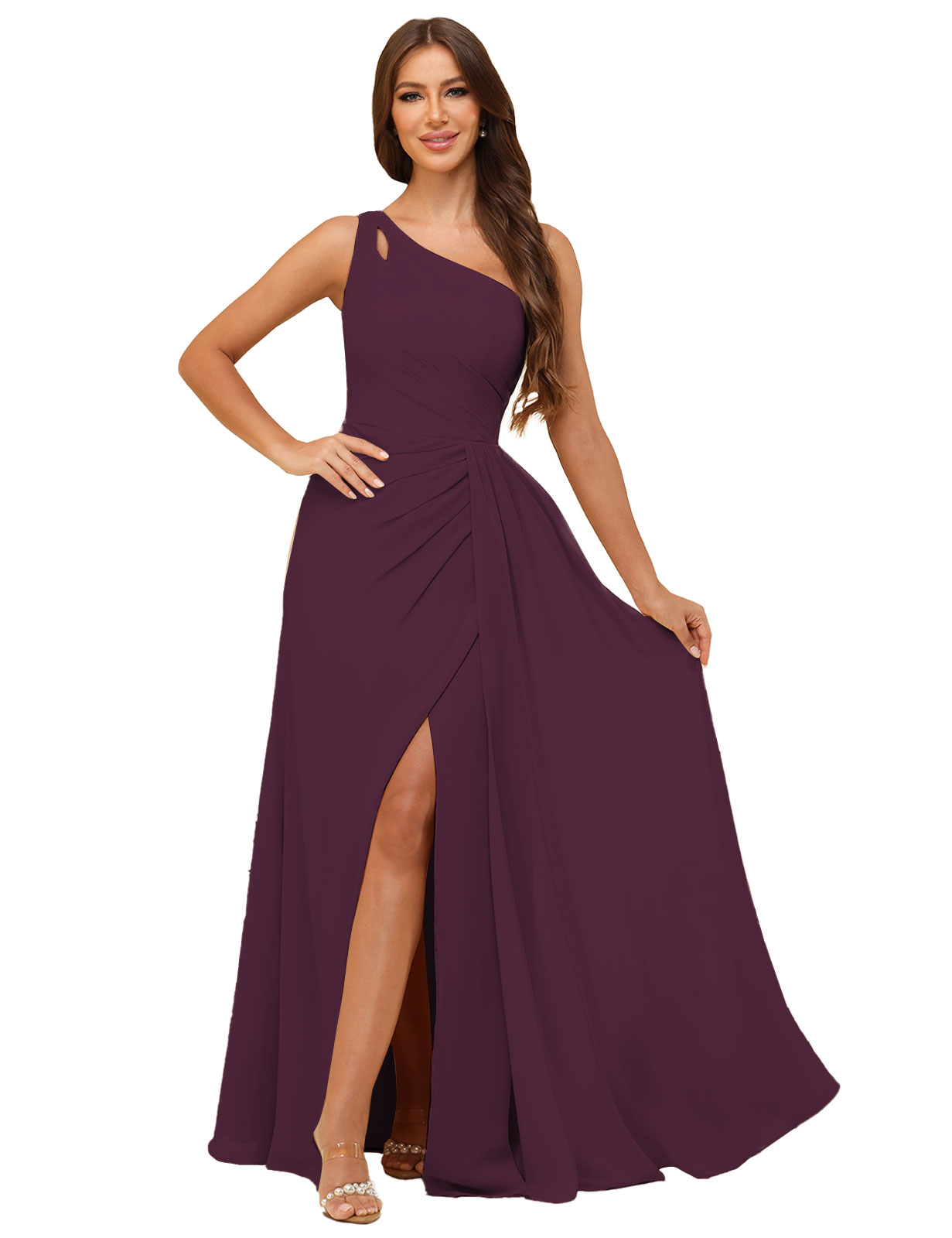 A-line One Shoulder  Silt Chiffon Bridesmaid Dress #BM2503006