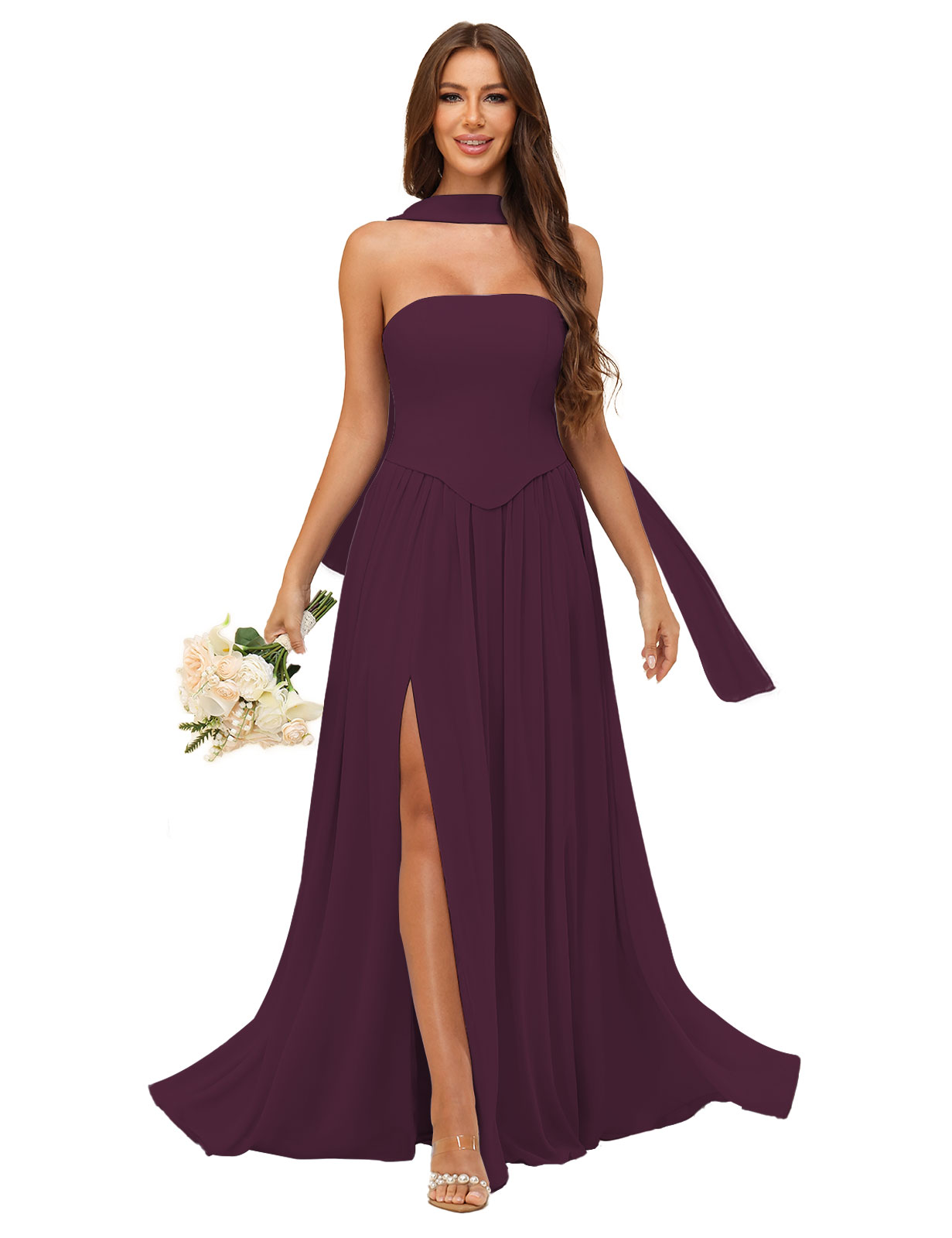 A-line Strapless Chiffon Silt Bridesmaid Dress #BM2507038