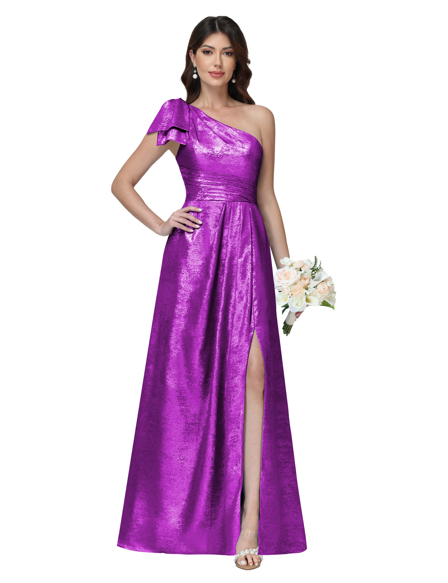 A-line One Shoulder Lace Up Sleeveless Silt Bridesmaid Dress #BM2512052