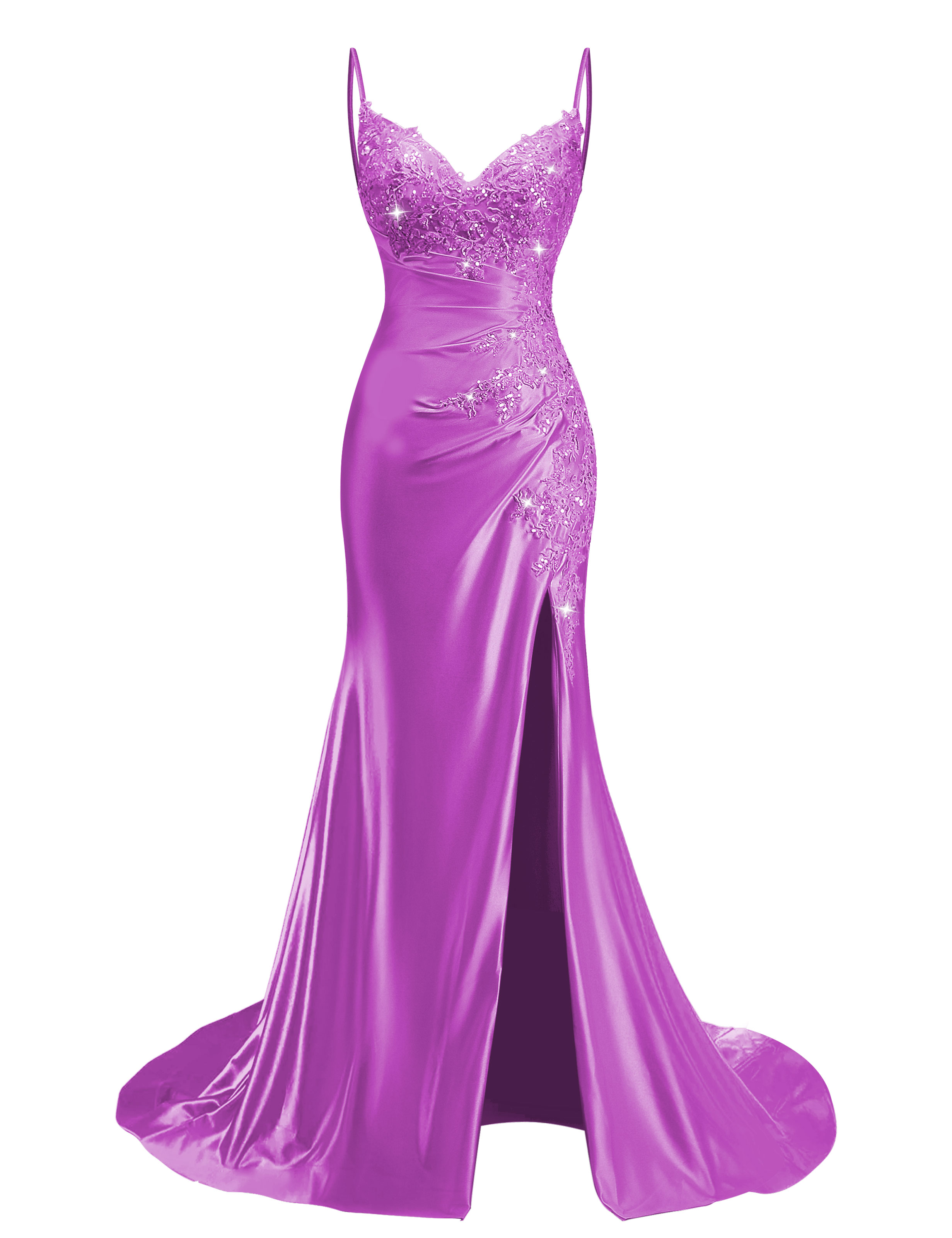 Mermaid V-neck Spaghetti Straps Beaded Lace Appliques Prom Dress #PR2510012