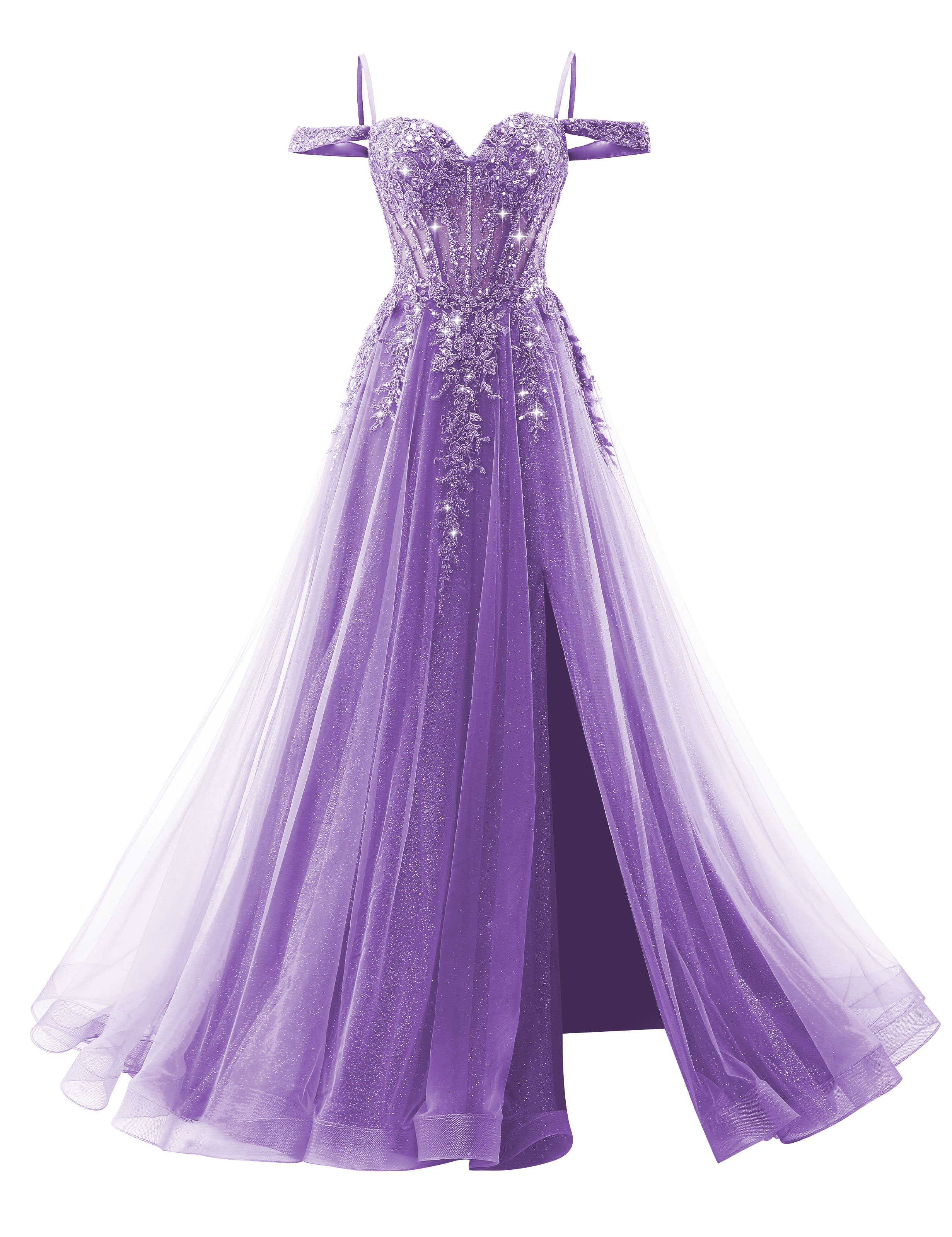 A-line Sweetheart Off Shoulder Corset Lace Appliques Sparkly Tulle Prom Dress #PR2511040