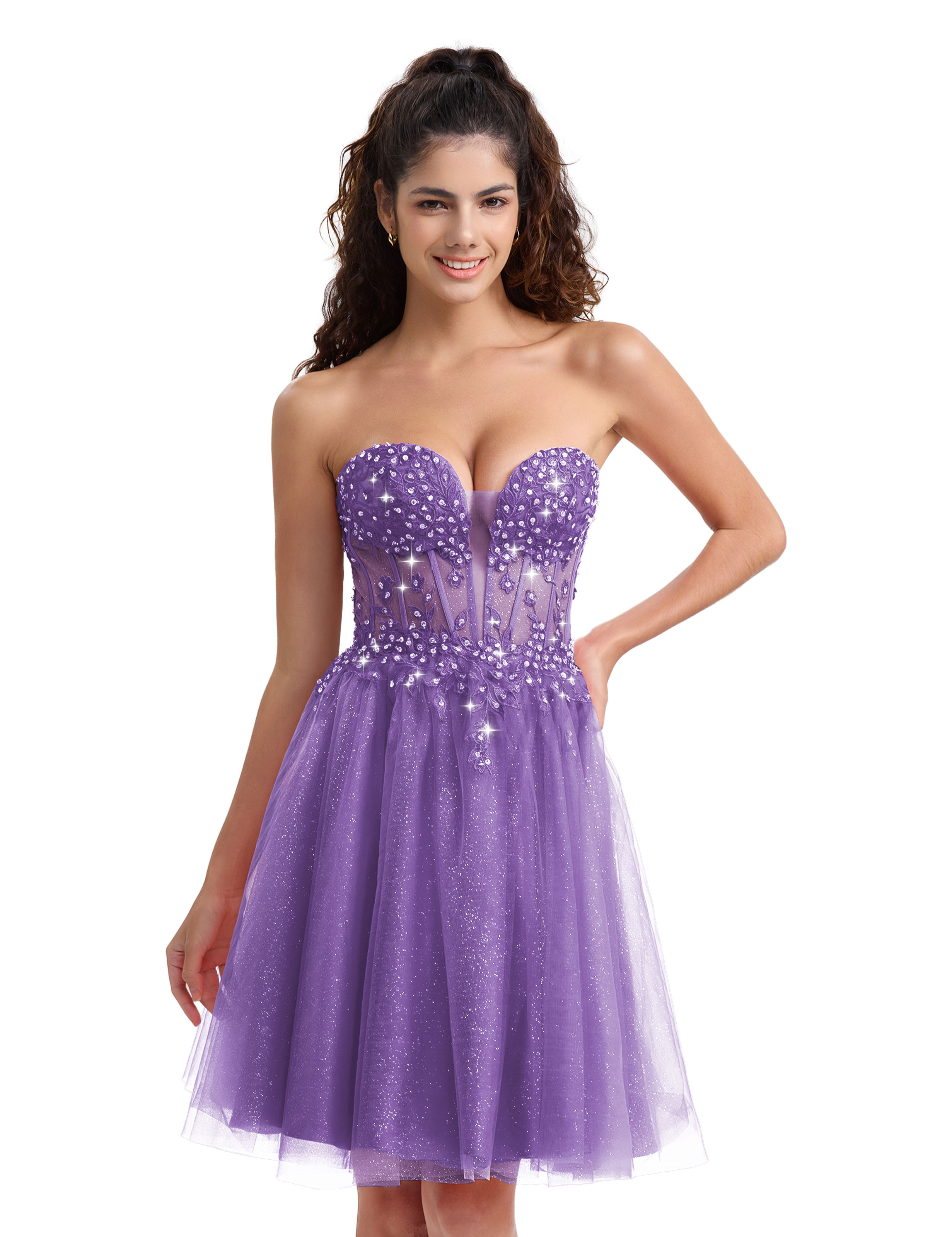 A-line Sweetheart Tulle Lace Appliques Homecoming Dress #HC2604033