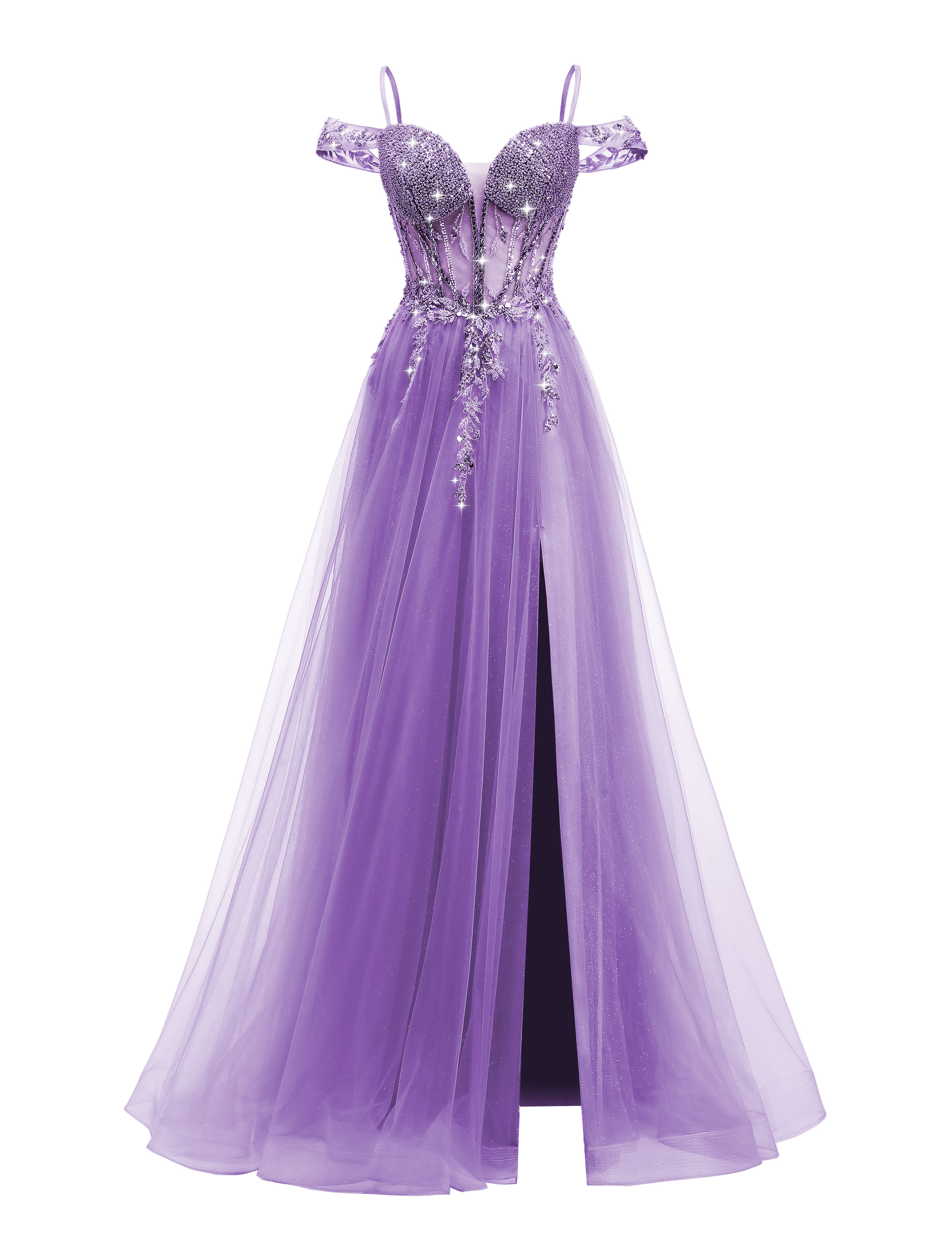 A-line Sweetheart Beaded Sparkly Tulle Lace Appliques Prom Dress #PR2510005