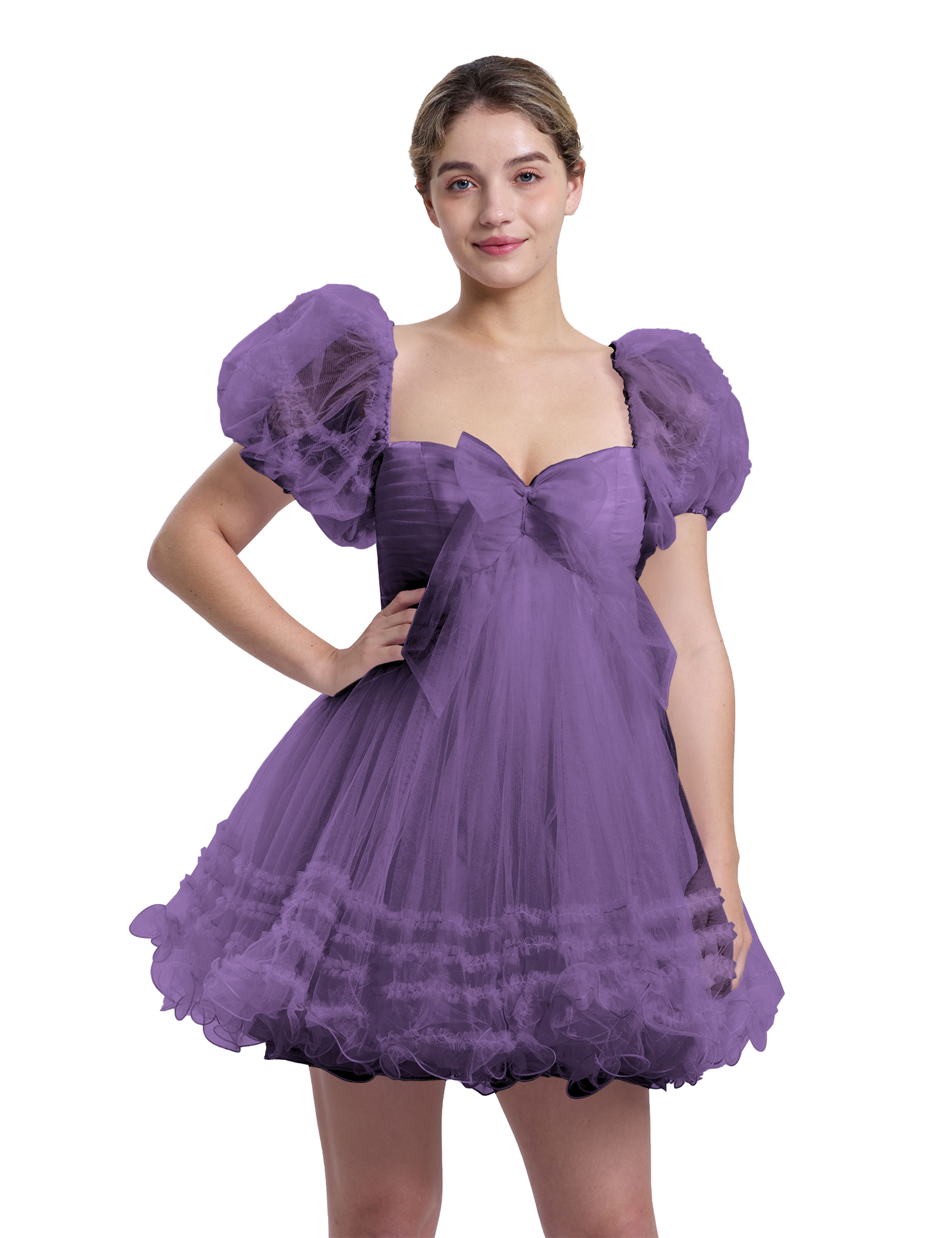 A-line Sweetheart Ruffles Tulle Puffy Sleeves Homecoming Dress #HC2401063