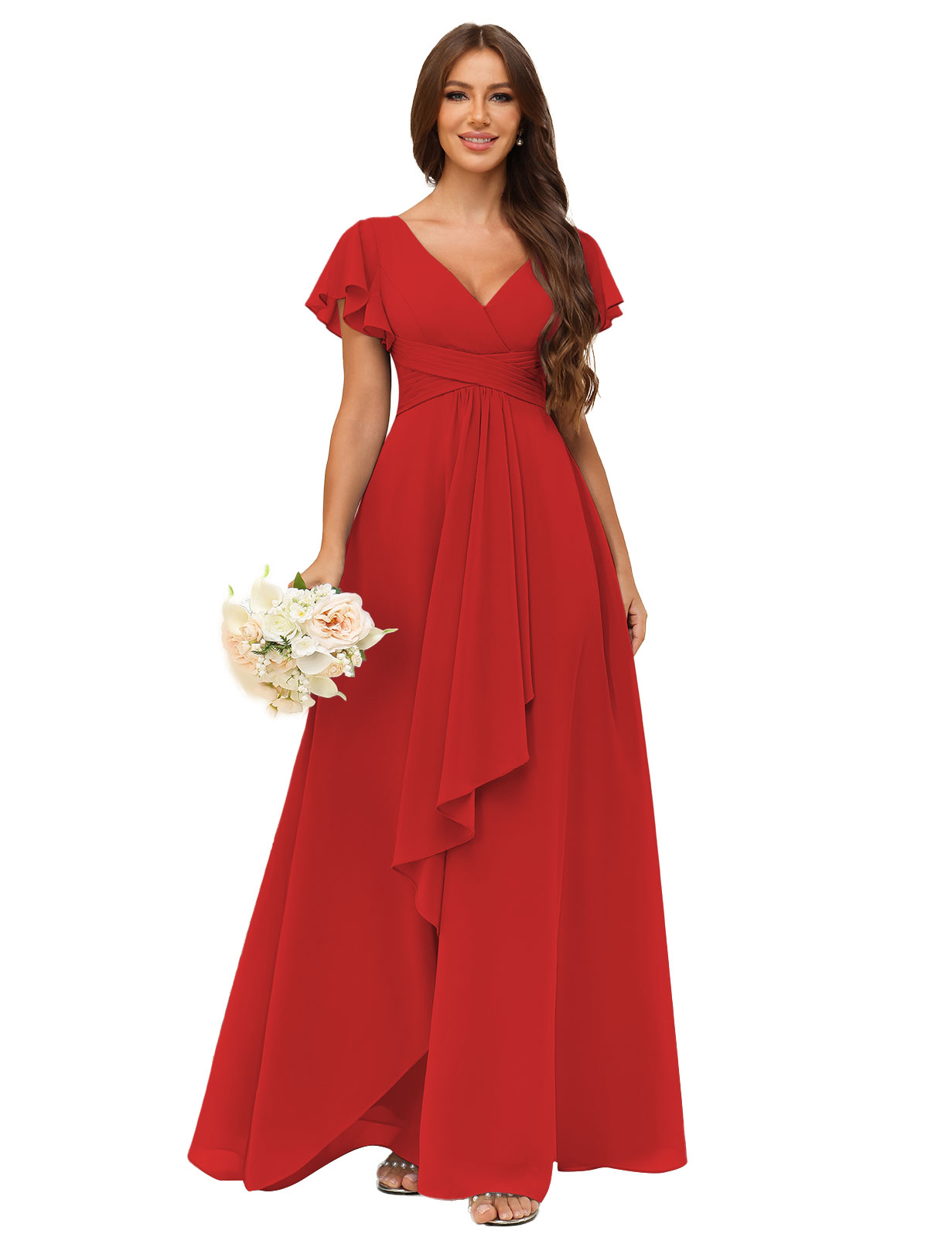 A-line V-neck Chiffon Silt Bridesmaid Dress #BM2507217