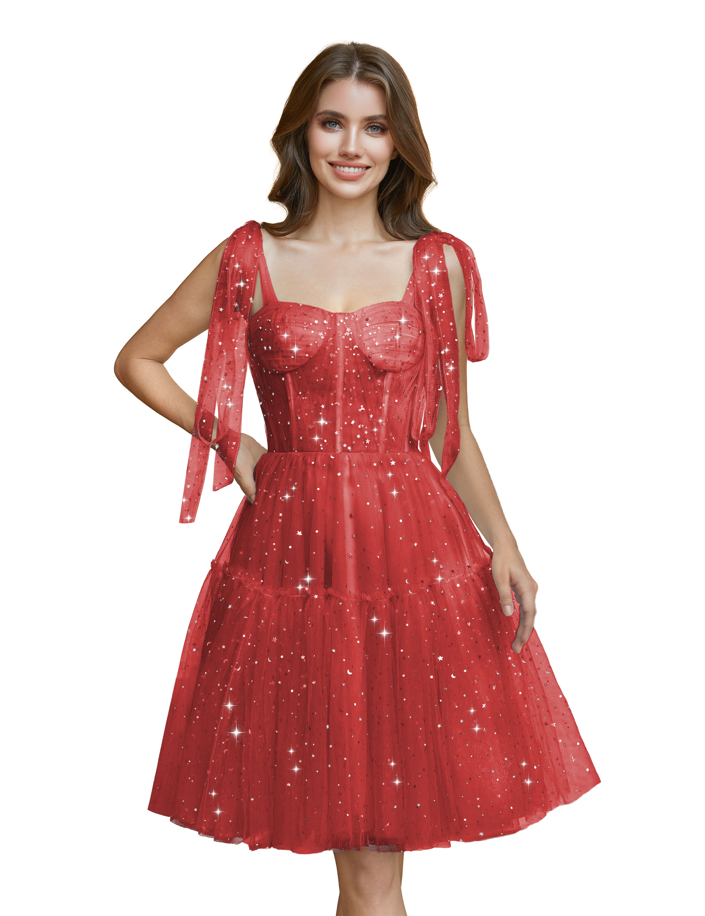 Sparkly Tulle Spaghetti Straps Cocktail Party Gown Sequin Homecoming Dress #HC2401765