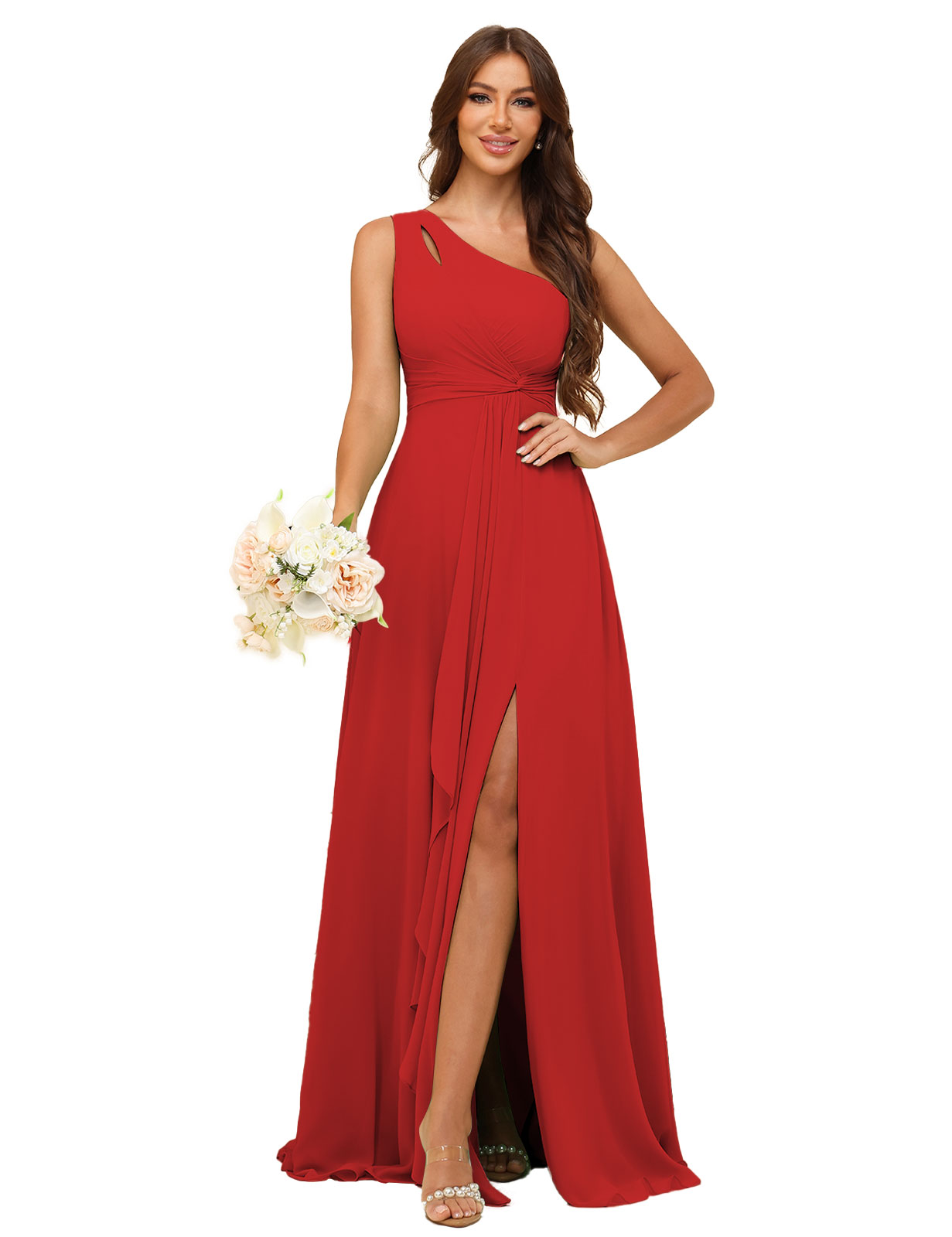 A-line One Shoulder Chiffon Silt Bridesmaid Dress #BM2507131