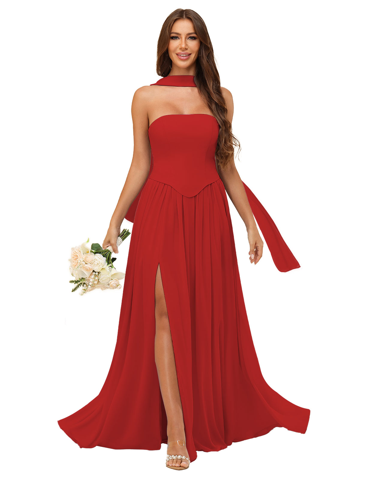 A-line Strapless Chiffon Silt Bridesmaid Dress #BM2507038