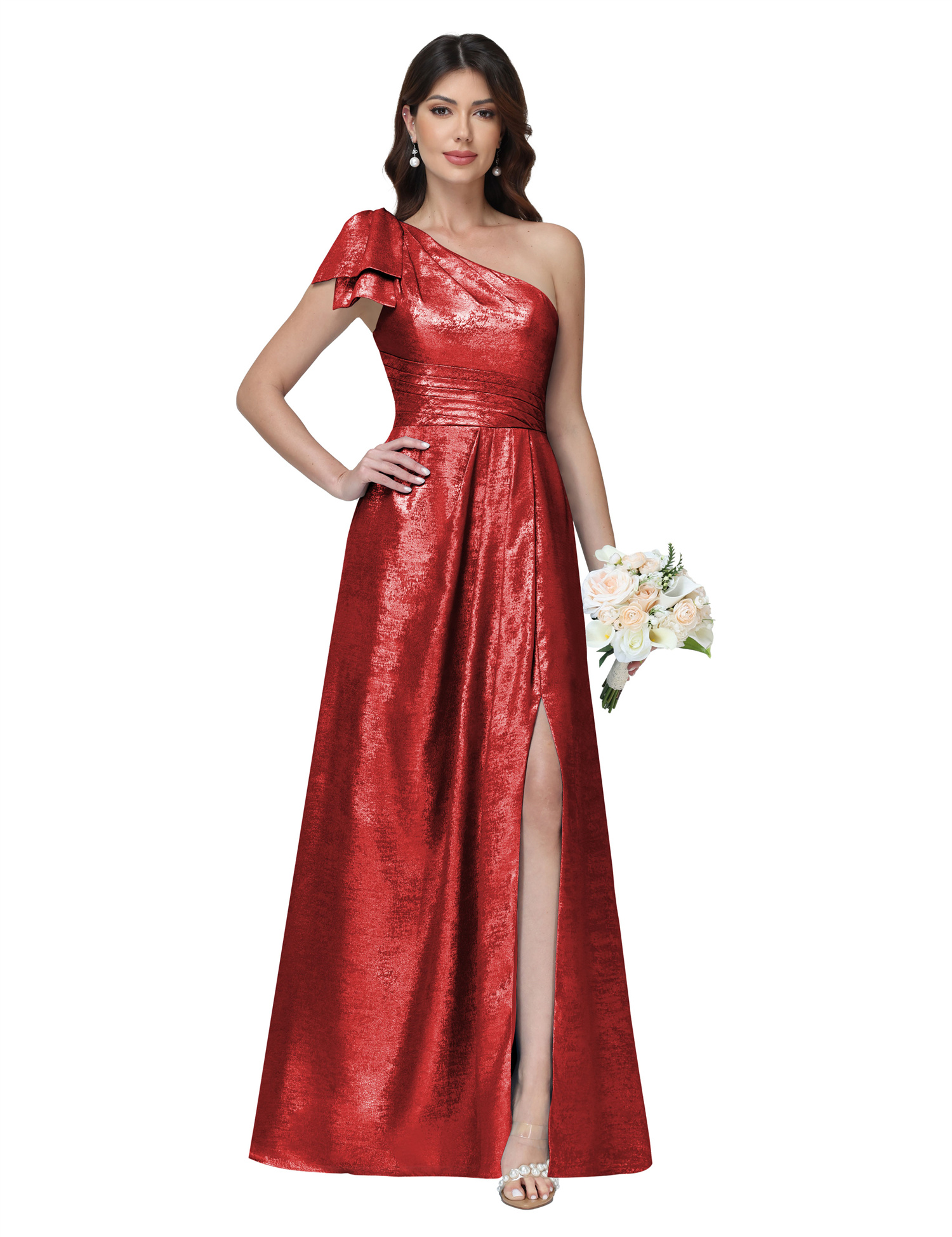 A-line One Shoulder Lace Up Sleeveless Silt Bridesmaid Dress #BM2512052