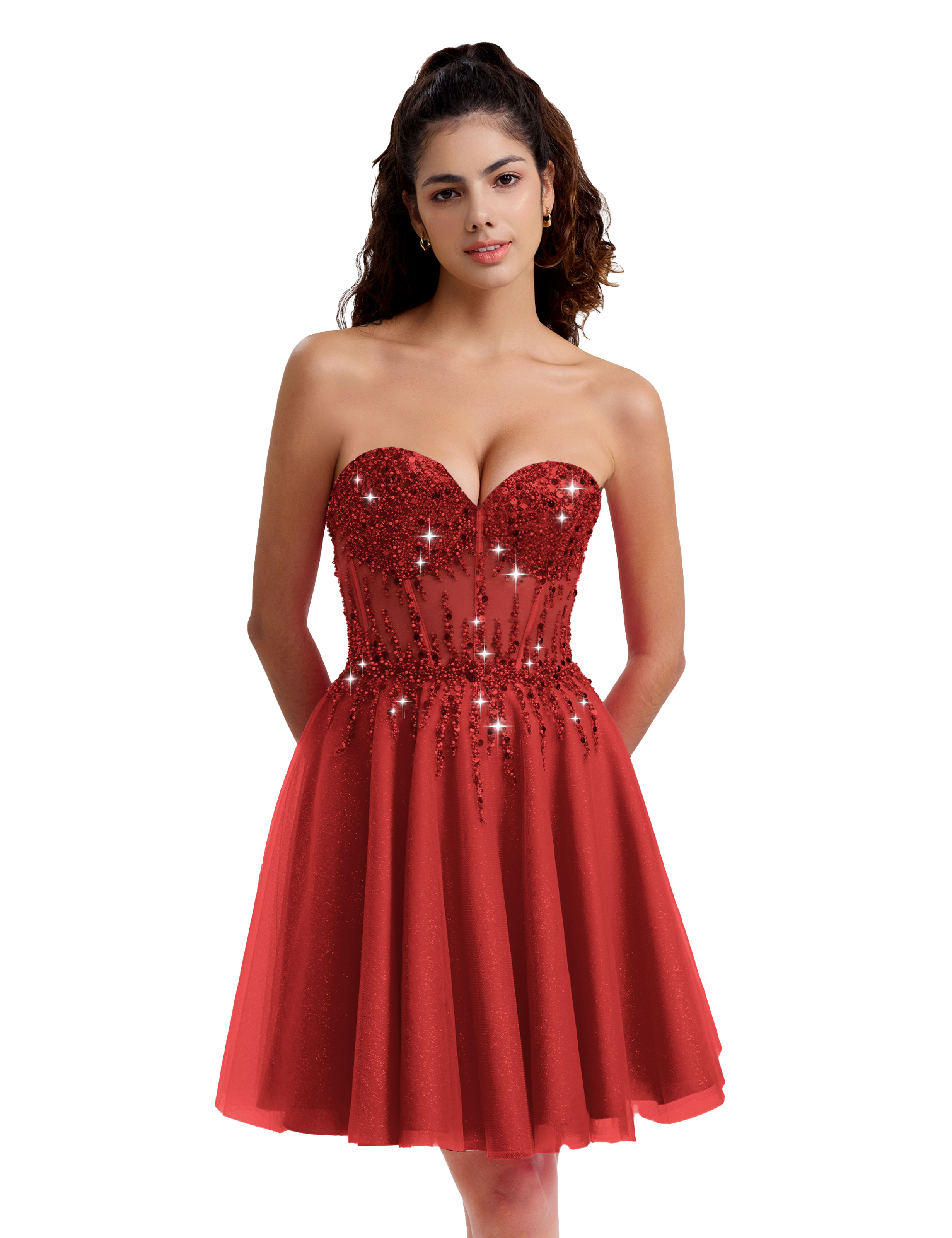 Sparkly A-line Sweetheart Tulle Beaded Party Homecoming Dress #HC2402135