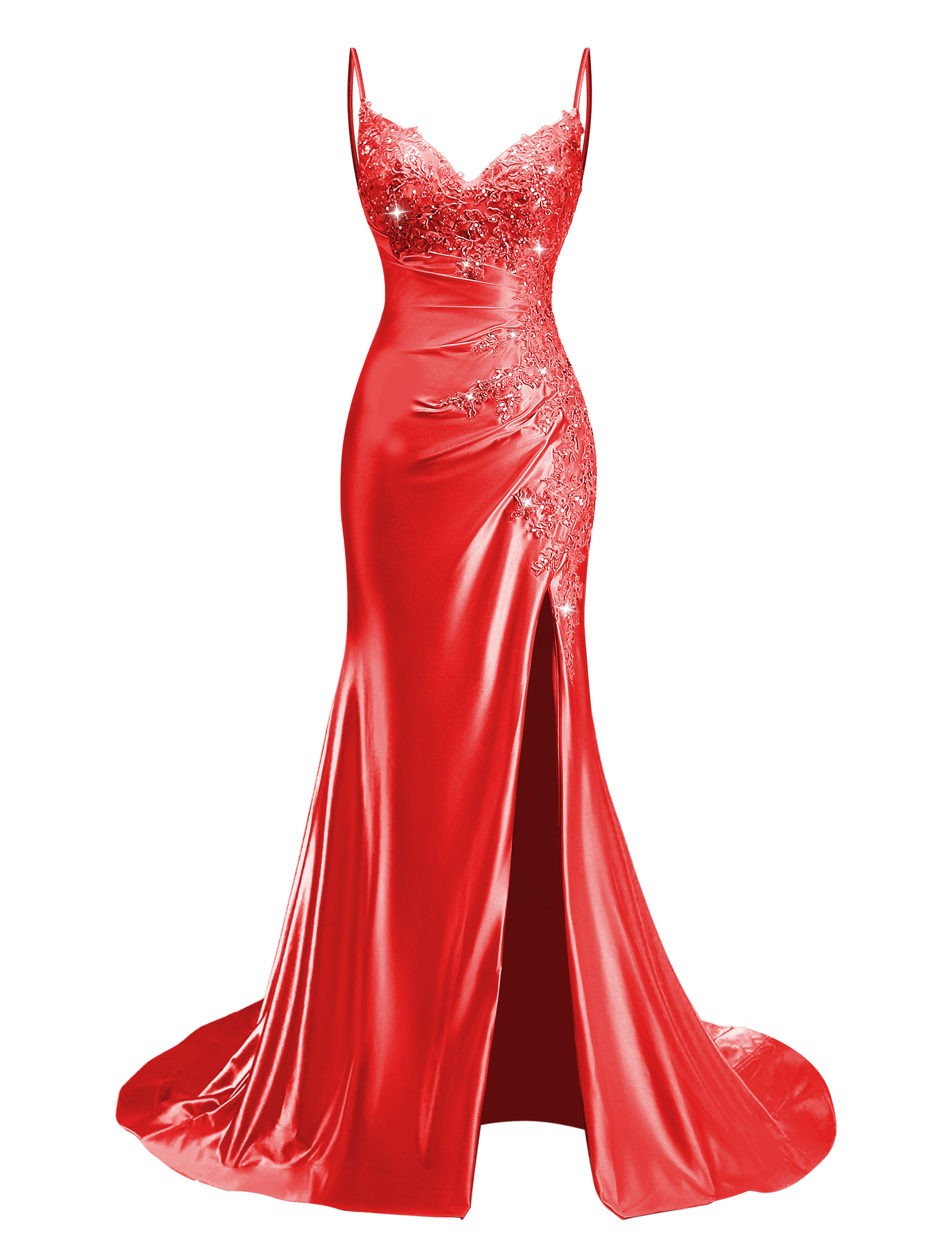 Mermaid V-neck Spaghetti Straps Beaded Lace Appliques Prom Dress #PR2510012