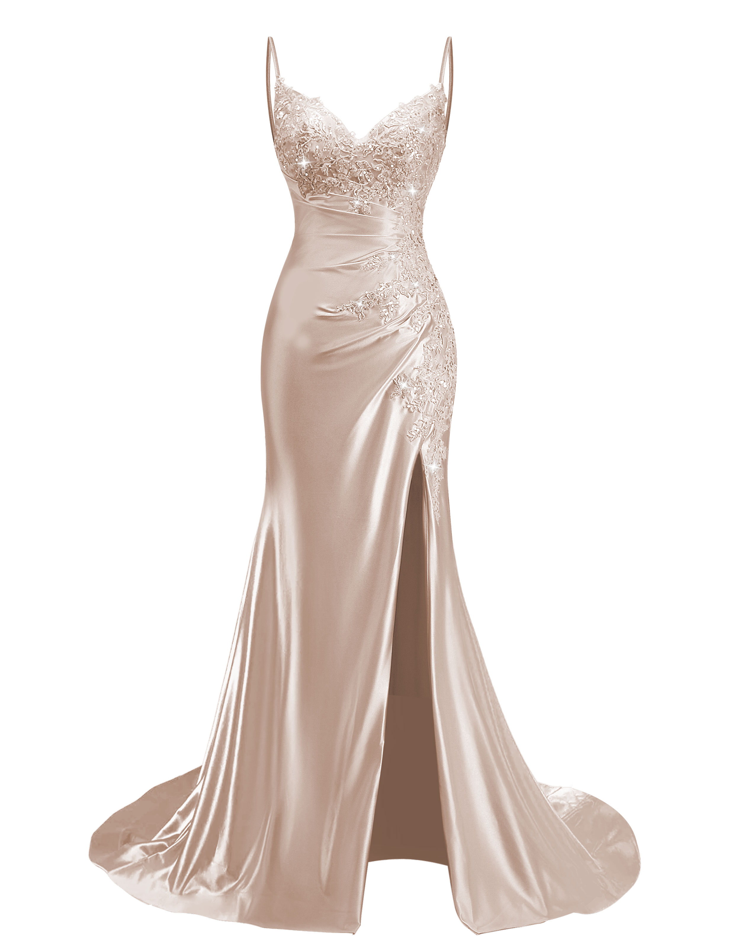 Mermaid V-neck Spaghetti Straps Beaded Lace Appliques Prom Dress #PR2510012