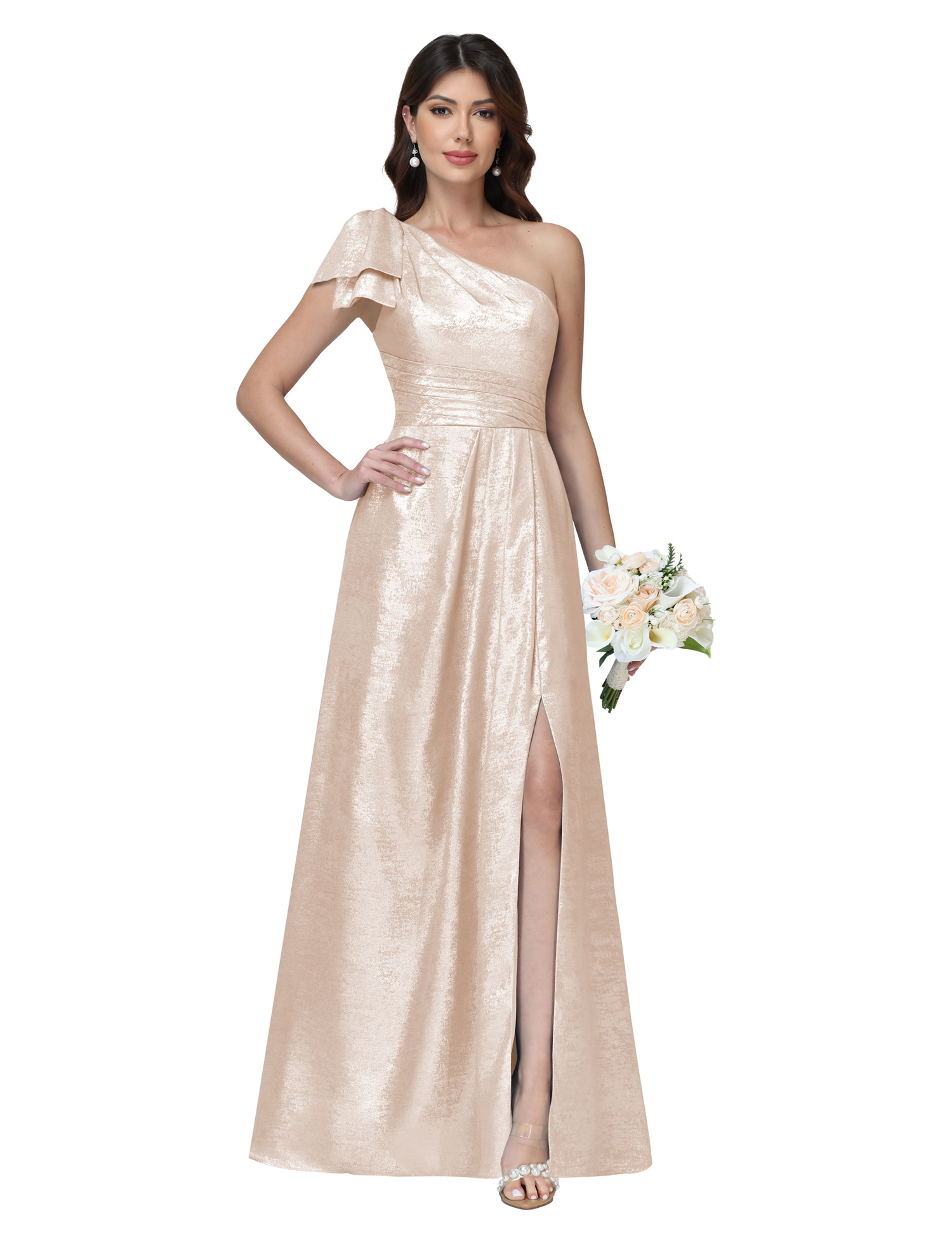 A-line One Shoulder Lace Up Sleeveless Silt Bridesmaid Dress #BM2512052