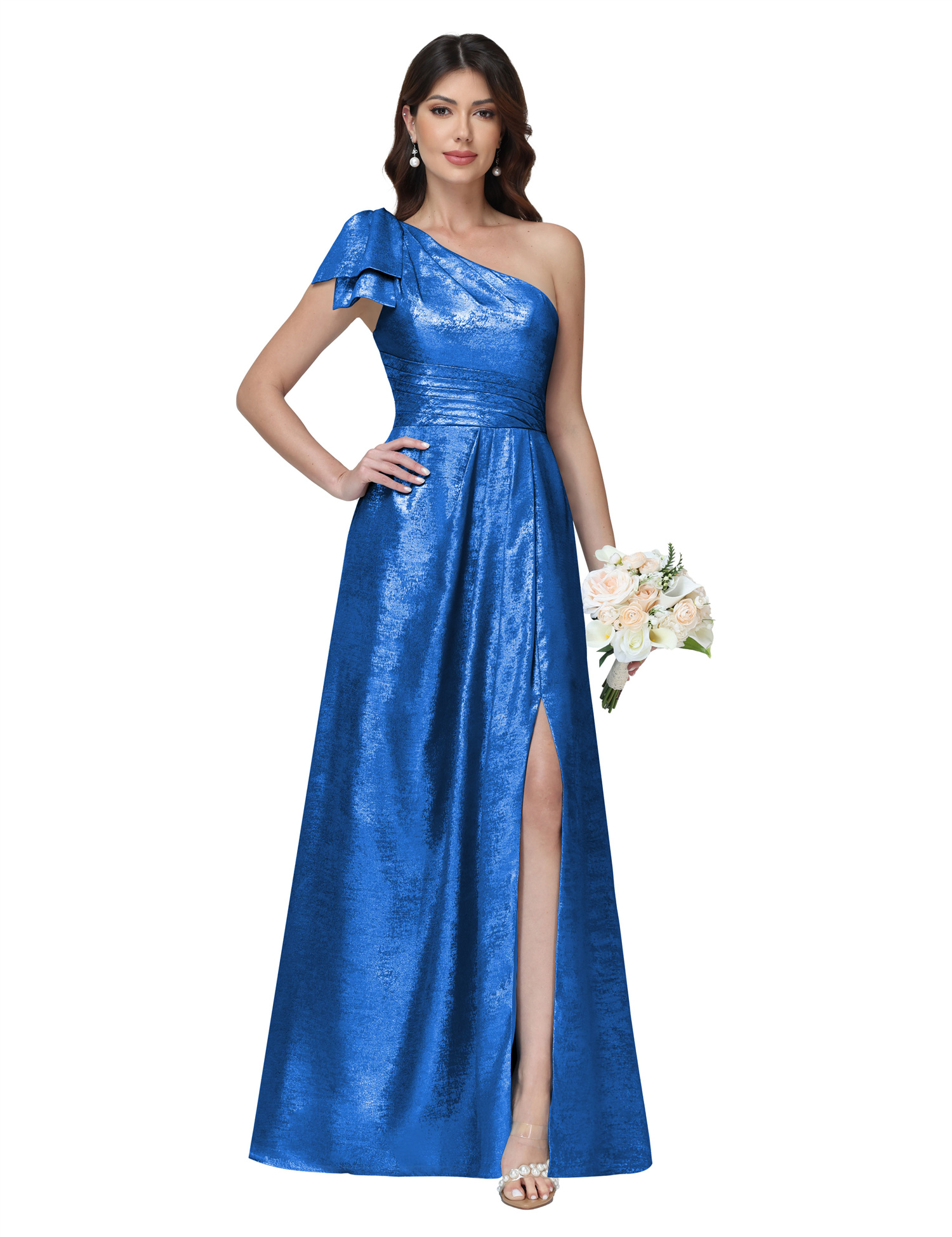 A-line One Shoulder Lace Up Sleeveless Silt Bridesmaid Dress #BM2512052