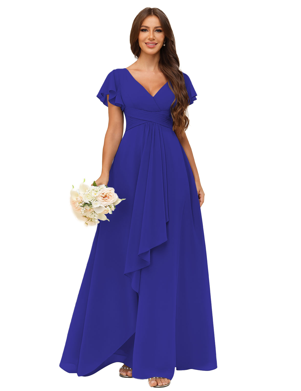 A-line V-neck Chiffon Silt Bridesmaid Dress #BM2507217