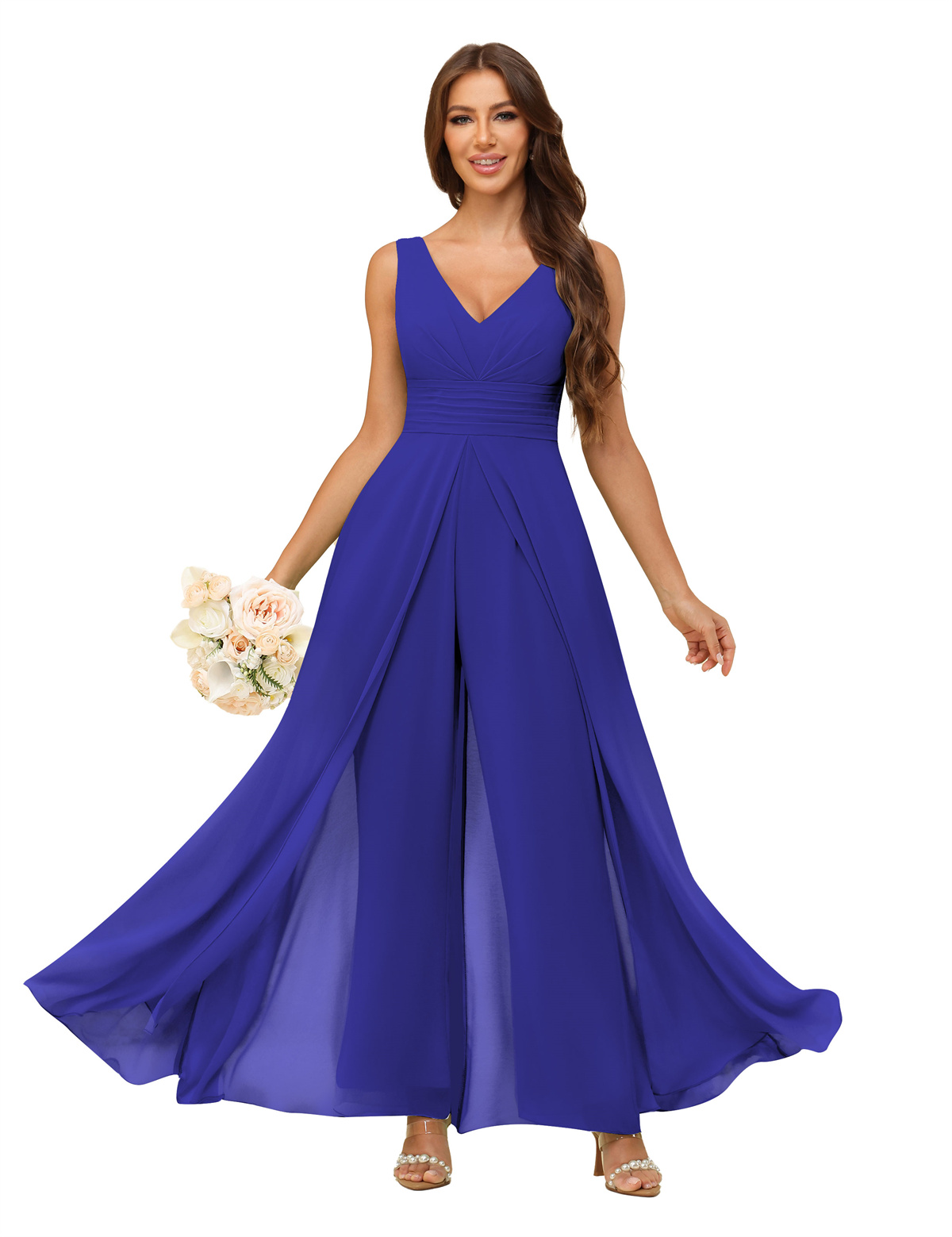 A-line V-neck Chiffon Straps V-back Bridesmaid Dress #PR2507216