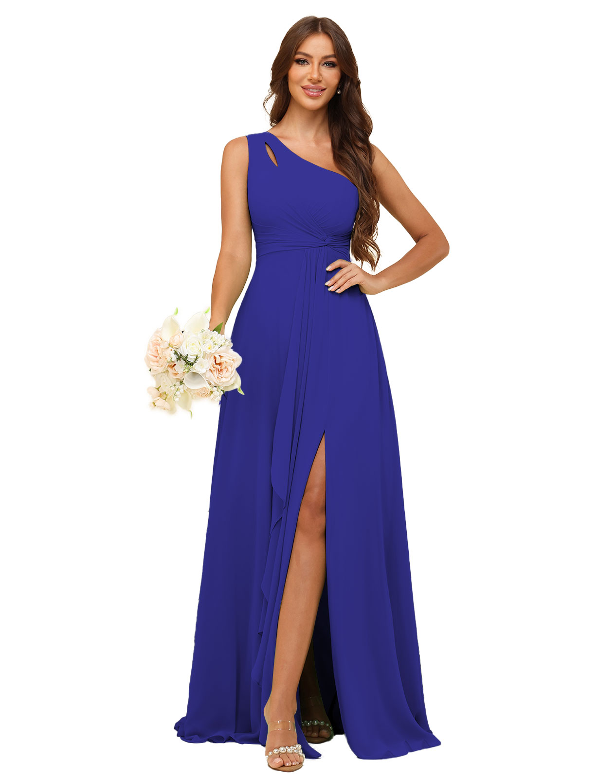 A-line One Shoulder Chiffon Silt Bridesmaid Dress #BM2507131