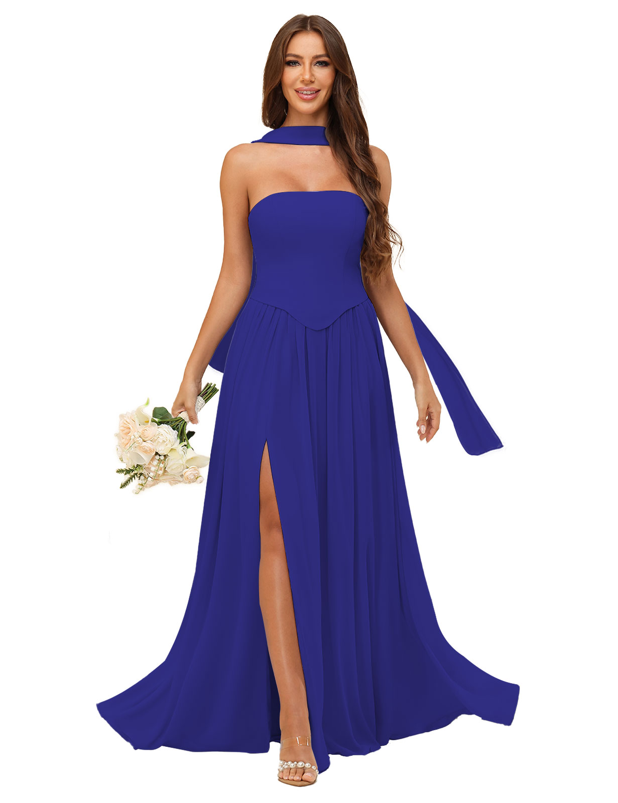 A-line Strapless Chiffon Silt Bridesmaid Dress #BM2507038