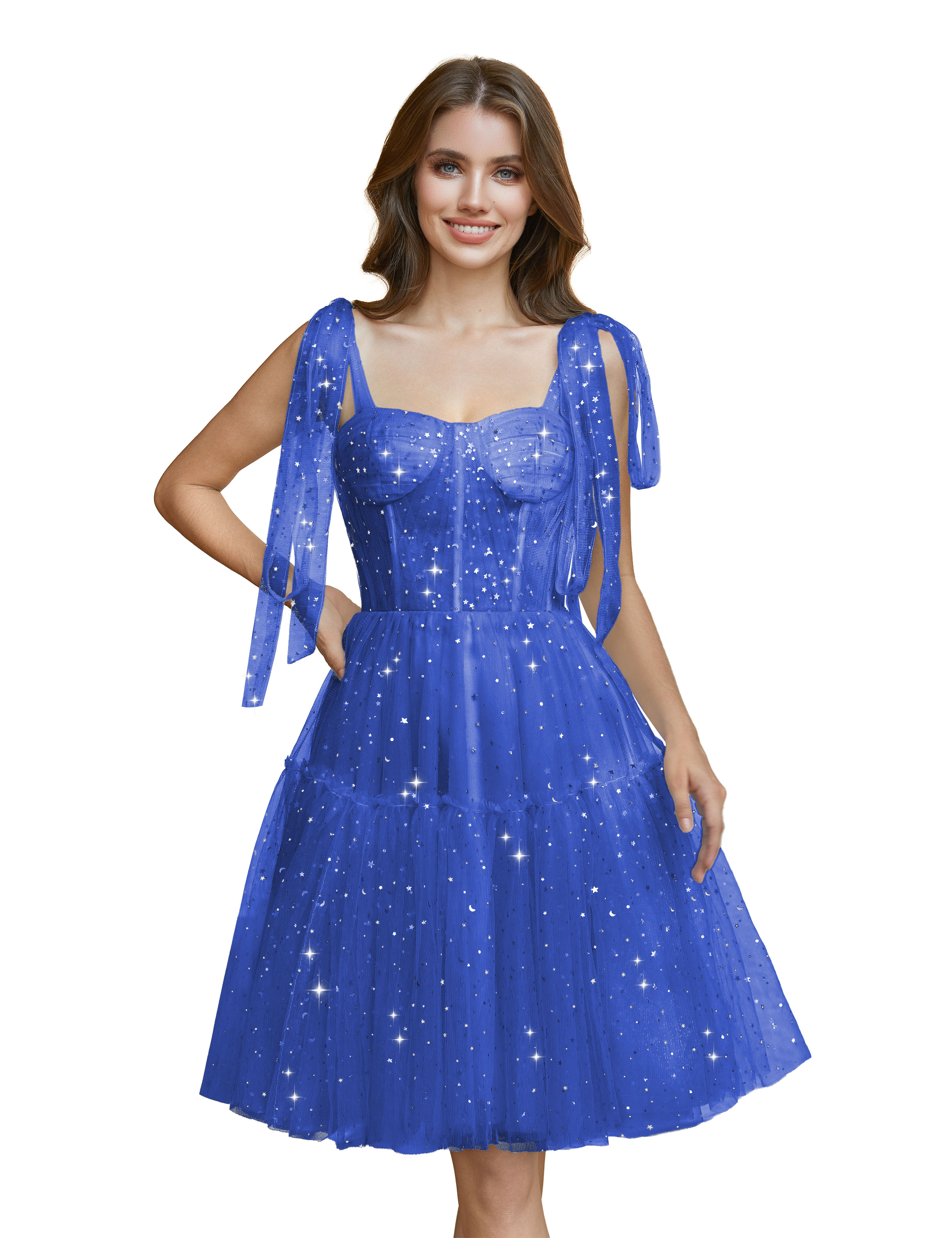 Sparkly Tulle Spaghetti Straps Cocktail Party Gown Sequin Homecoming Dress #HC2401765