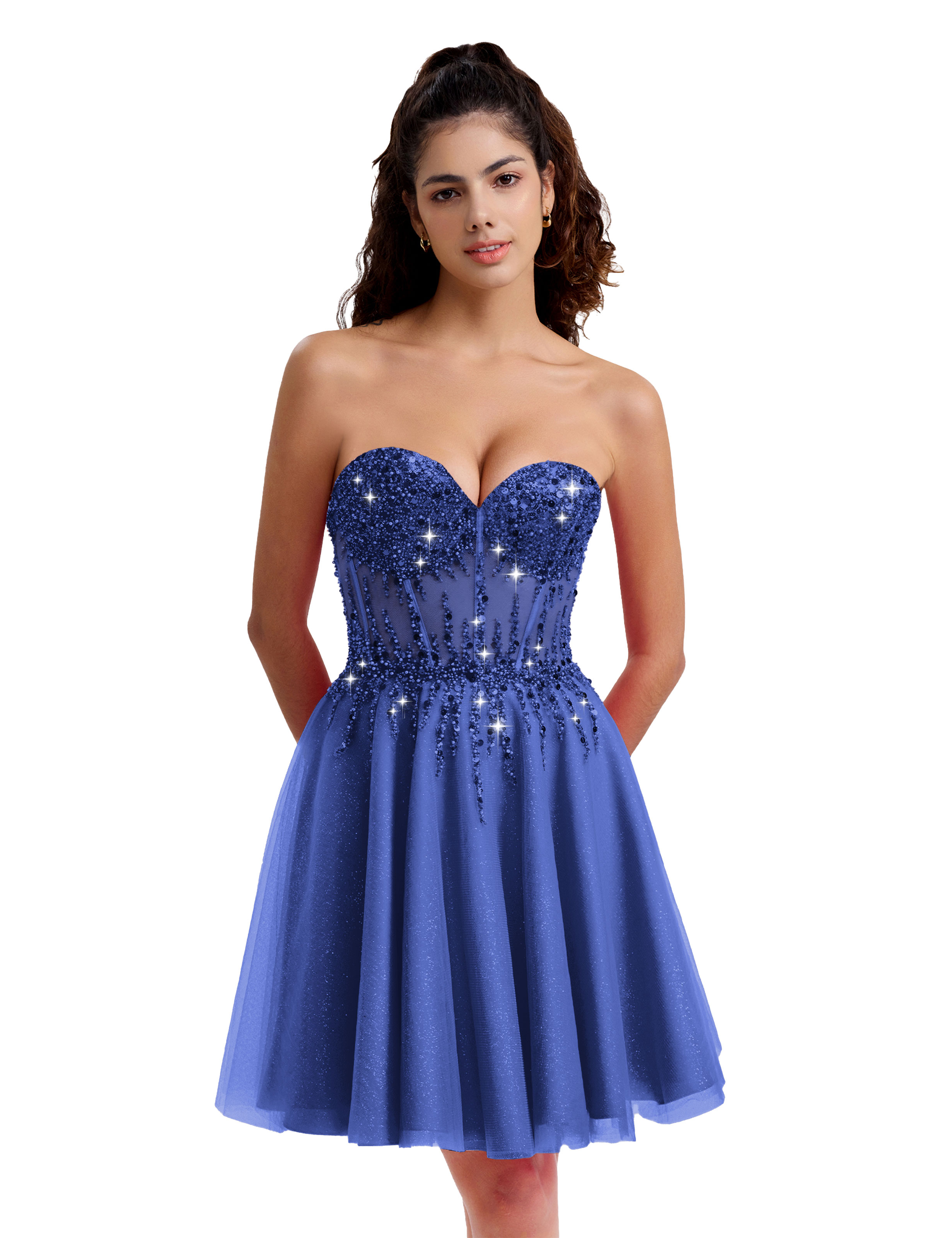 Sparkly A-line Sweetheart Tulle Beaded Party Homecoming Dress #HC2402135