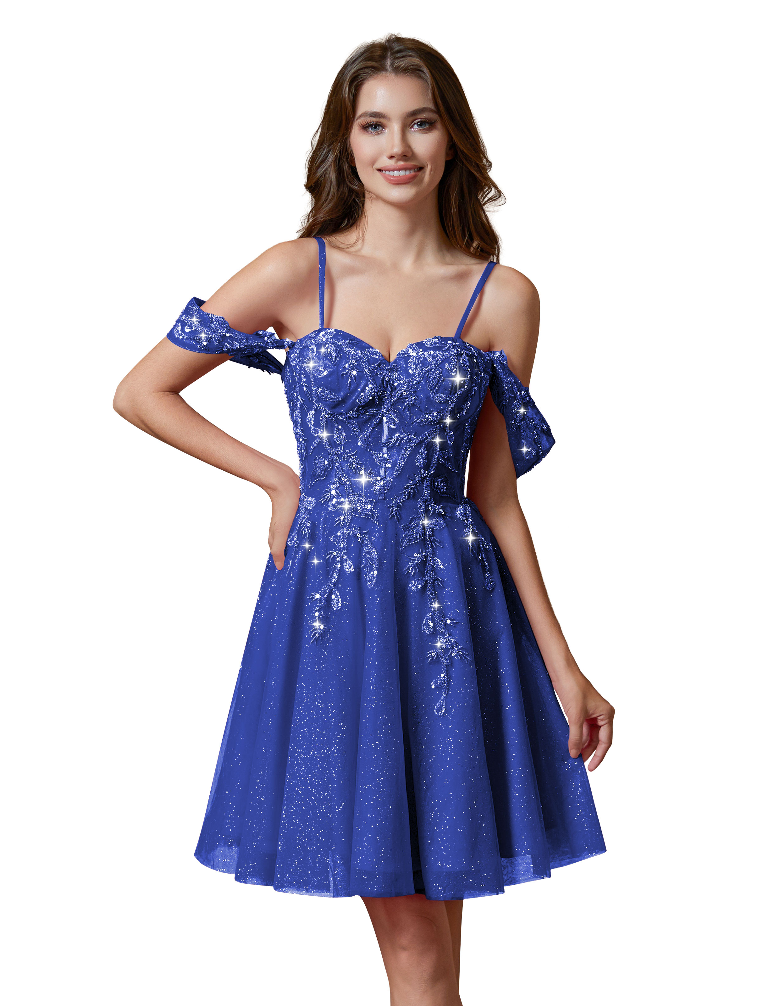 A-line Spaghetti Straps Lace Applique Cocktail Party Homecoming Dress #HC2401237