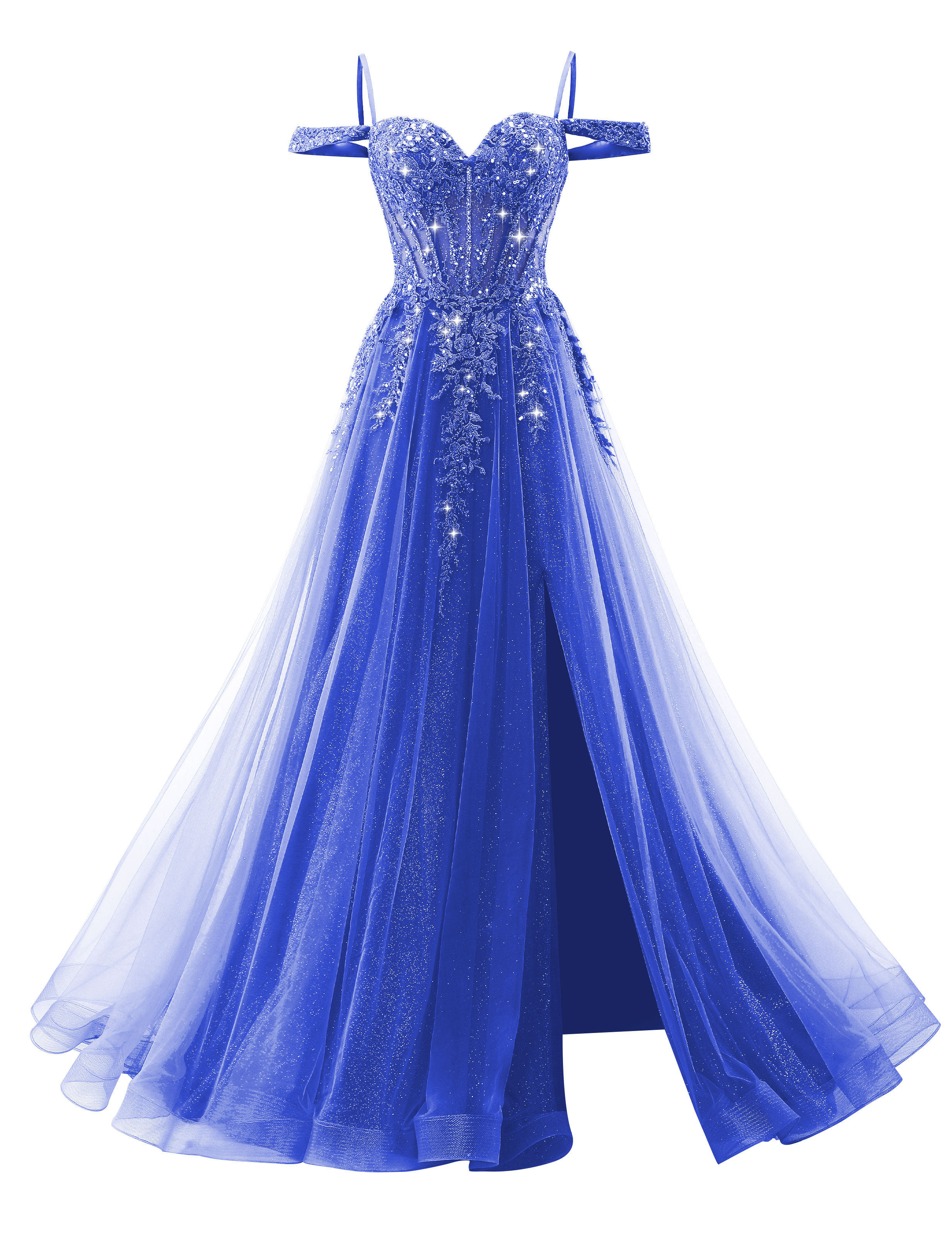 A-line Sweetheart Off Shoulder Corset Lace Appliques Sparkly Tulle Prom Dress #PR2511040