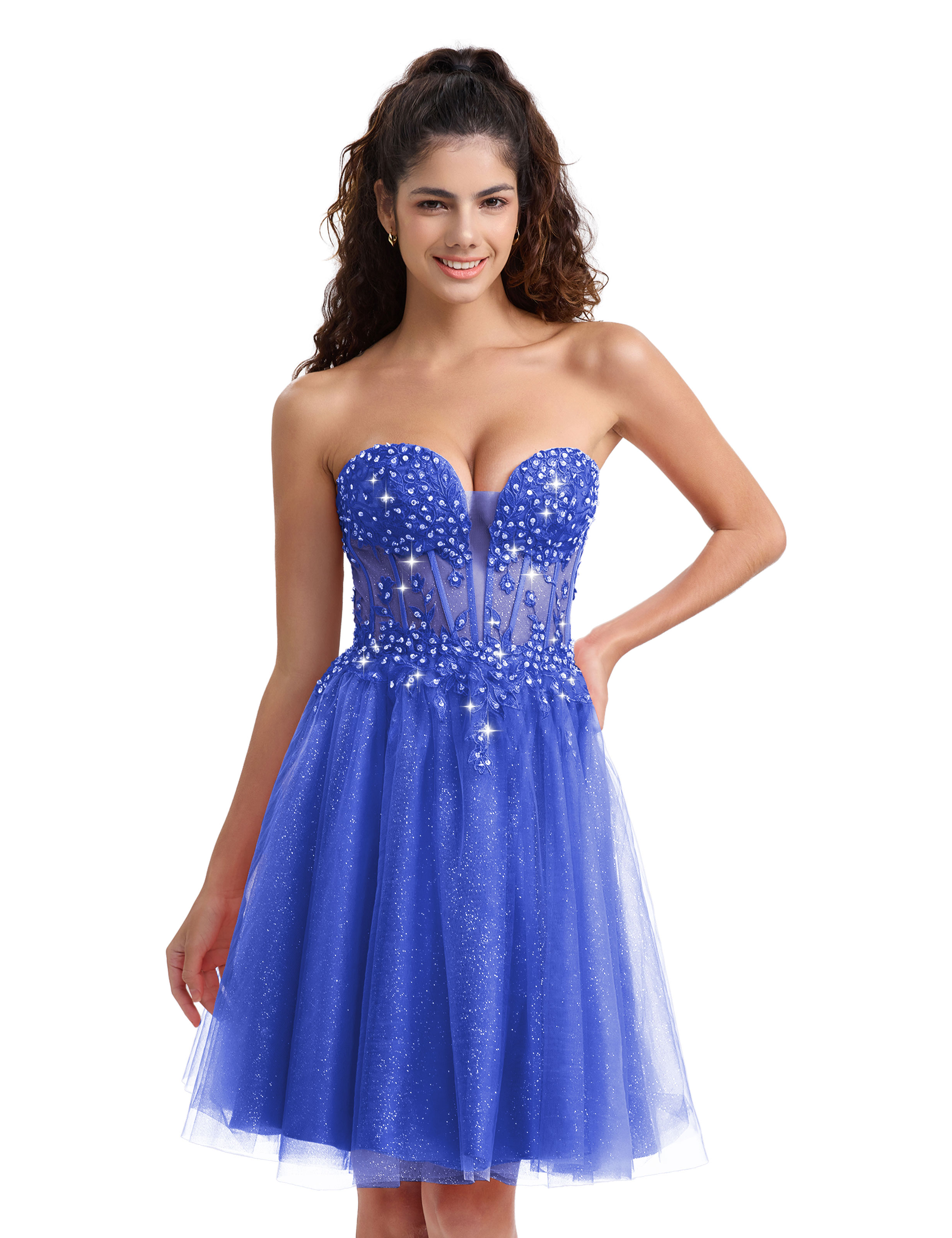 A-line Sweetheart Tulle Lace Appliques Homecoming Dress #HC2604033