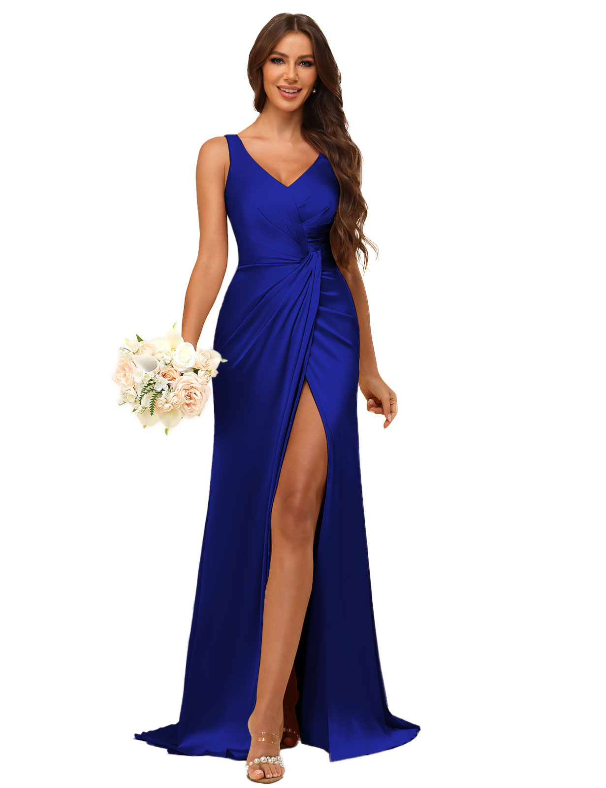 Mermaid V-neck Straps Satin Silt Bridesmaid Dress #BM2507144