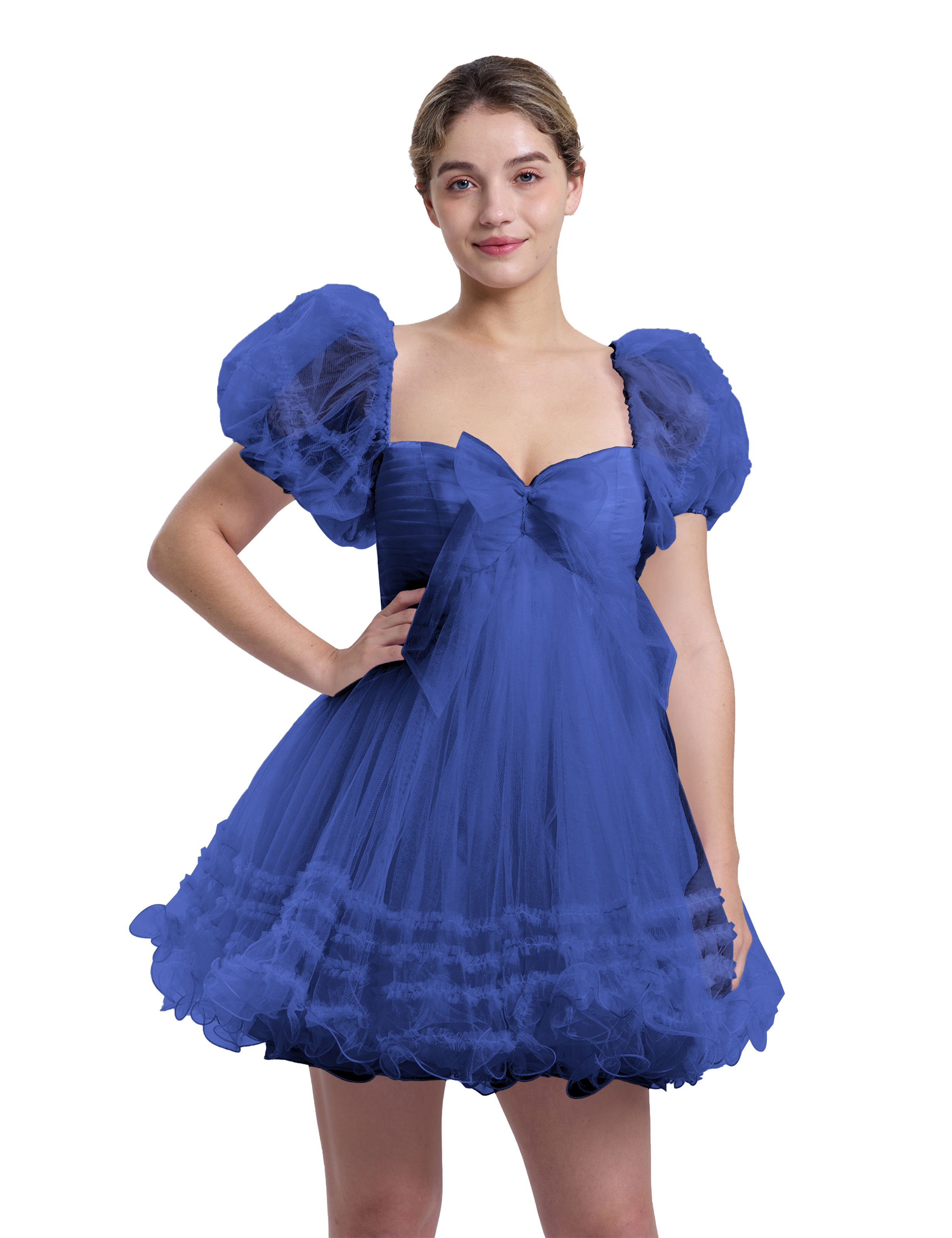 A-line Sweetheart Ruffles Tulle Puffy Sleeves Homecoming Dress #HC2401063