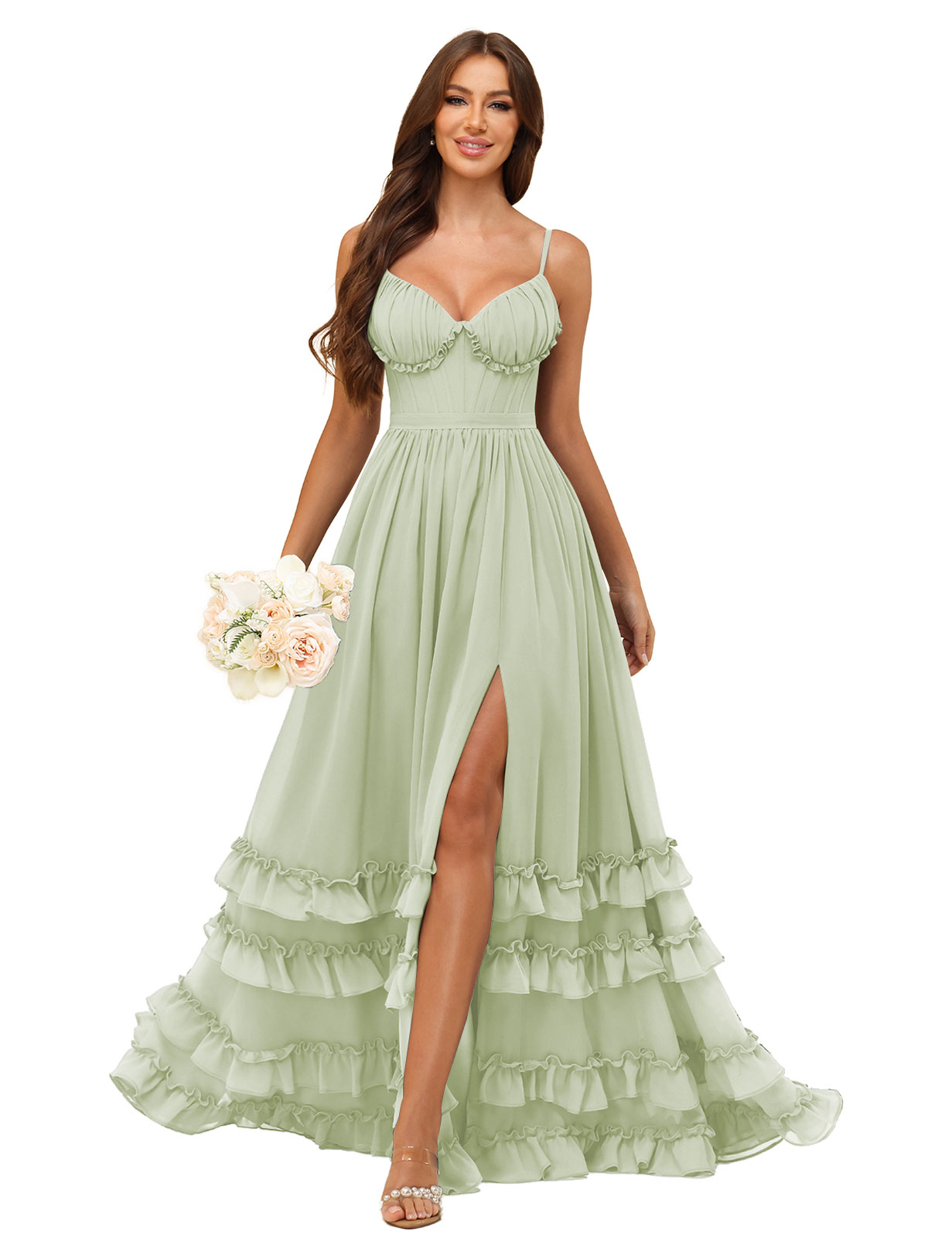 A-line Sweetheart Spaghetti Straps Chiffon Silt Ruffles Bridesmaid Dress #BM2507033