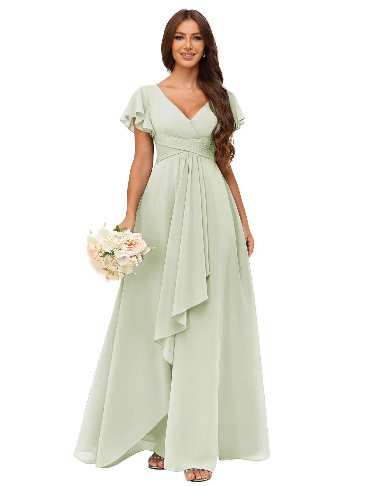 A-line V-neck Chiffon Silt Bridesmaid Dress #BM2507217