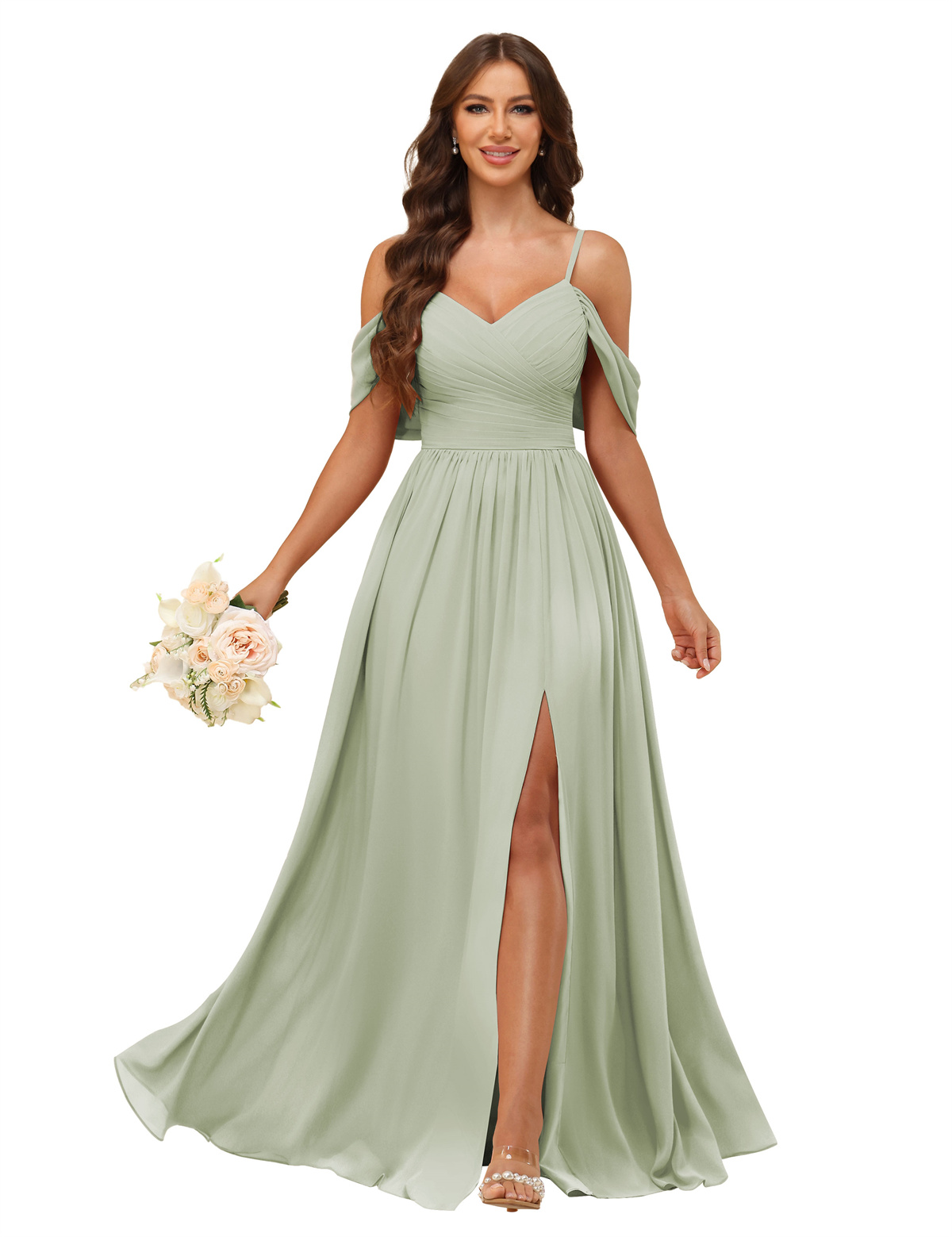 A-line V-neck Spaghetti Straps Chiffon Bridesmaid Dress #BM2507135