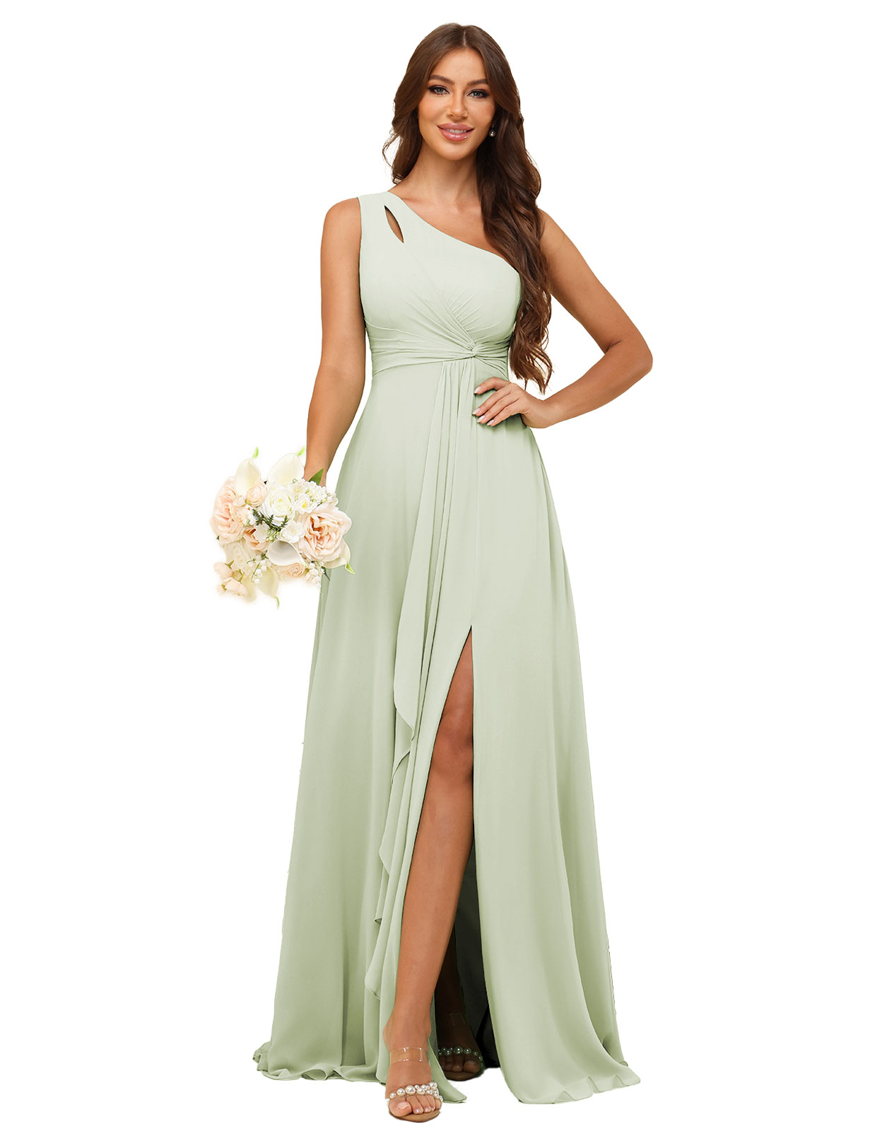 A-line One Shoulder Chiffon Silt Bridesmaid Dress #BM2507131